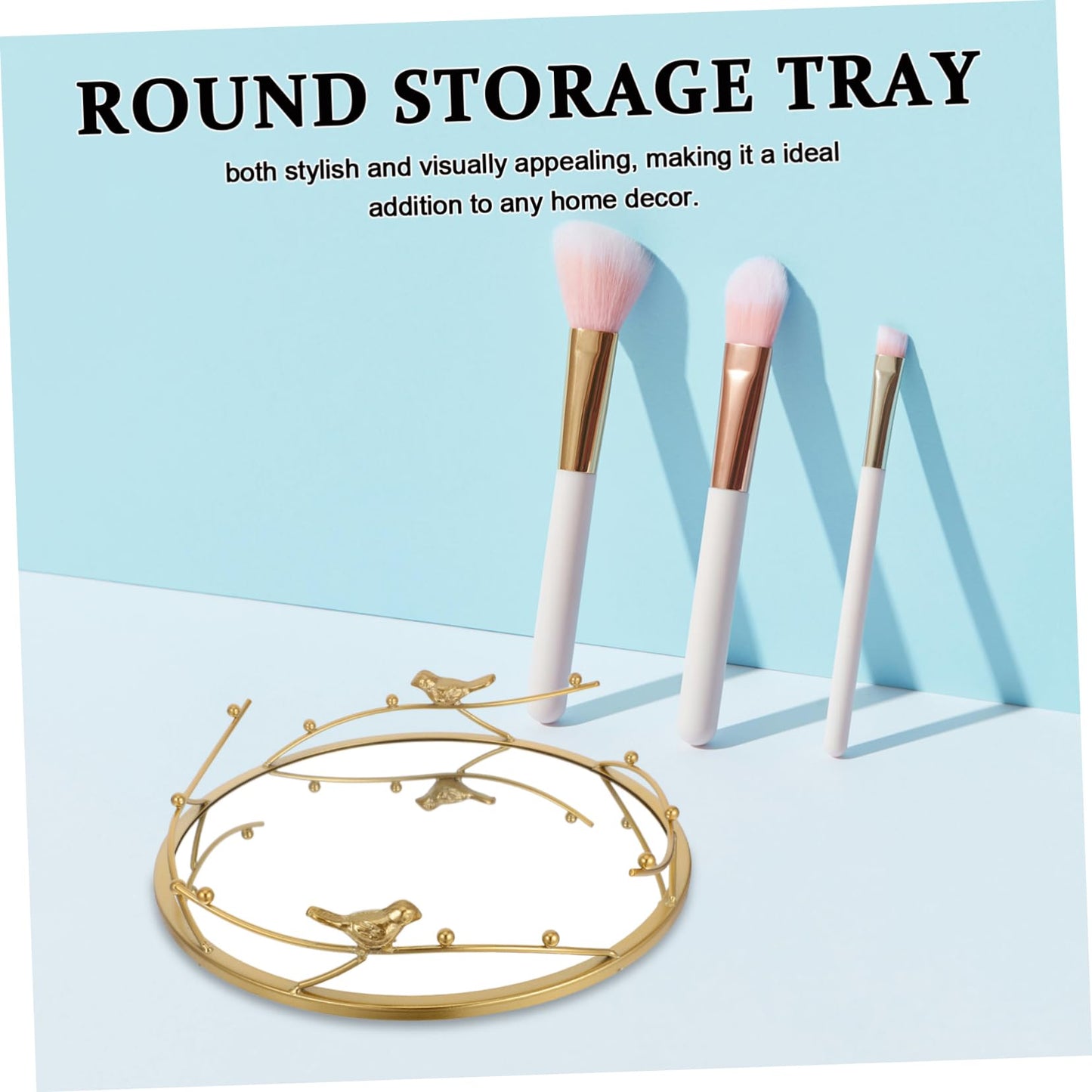 Luxshiny Elegant Round Gold Mirror Tray for Jewelry Perfume and Cosmetics Storage Home Decor