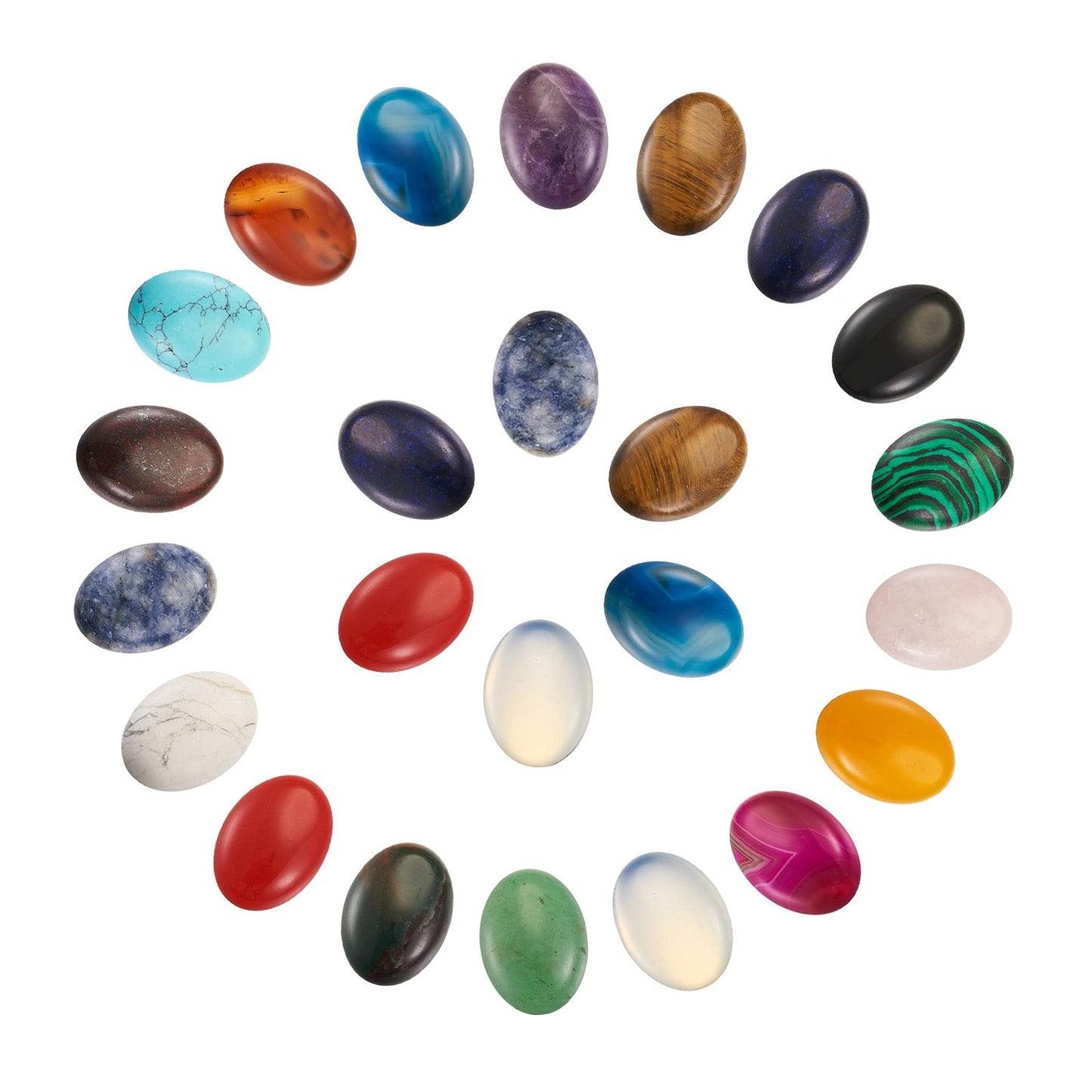 Fashewelry 36pcs Oval Healing Crystal Gemstone Cabochons 25x18mm Assorted Flatback Natural & Synthetic Energy Stone Cab Covers No Hole for Jewelry Craft Bracelet Necklace Making
