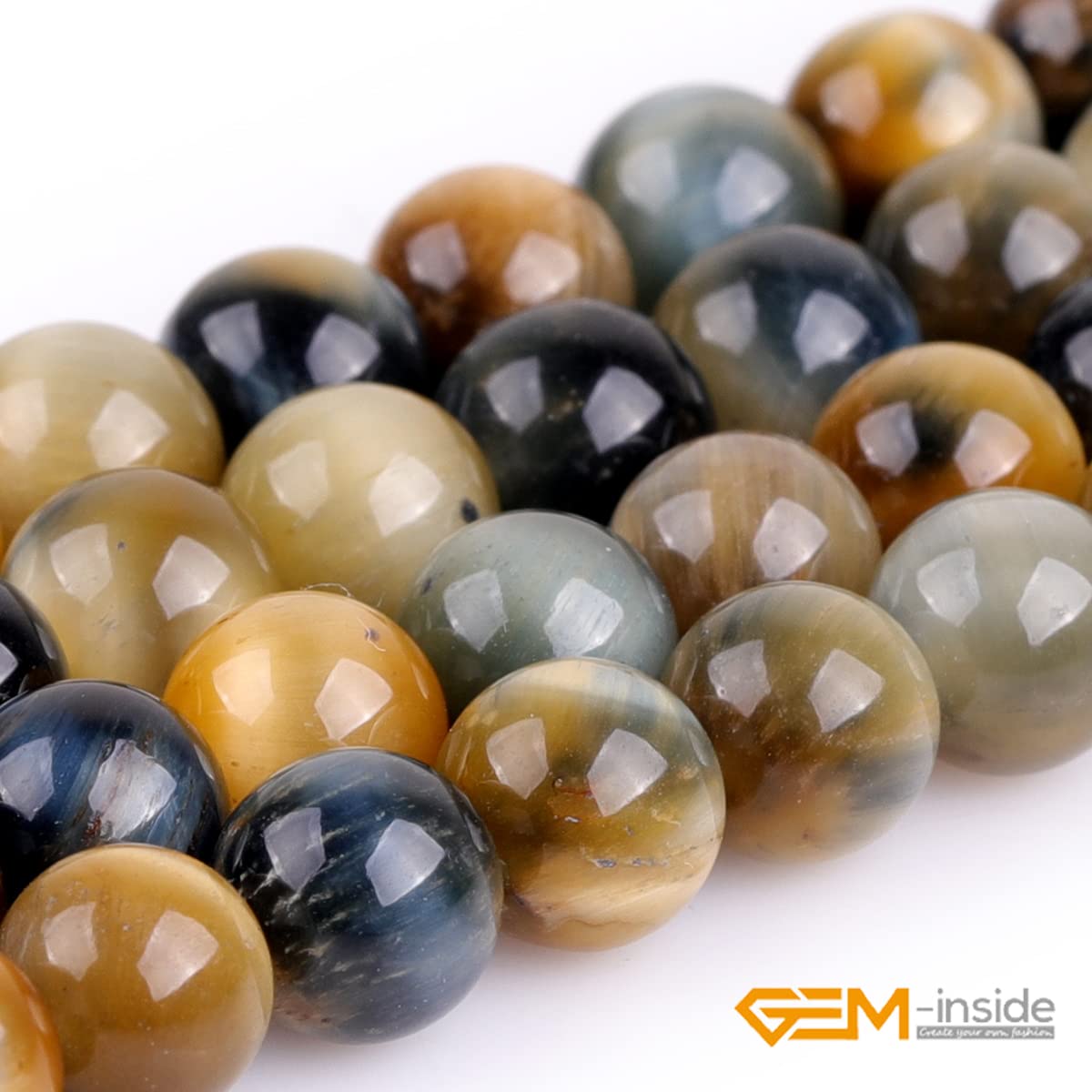 GEM-Inside Natural 8mm Dream Lace Gold Blue Tiger Eye Gemstone Loose Beads AAA Grade Crystal Energy Stone Power Beads for Jewelry Making 15"