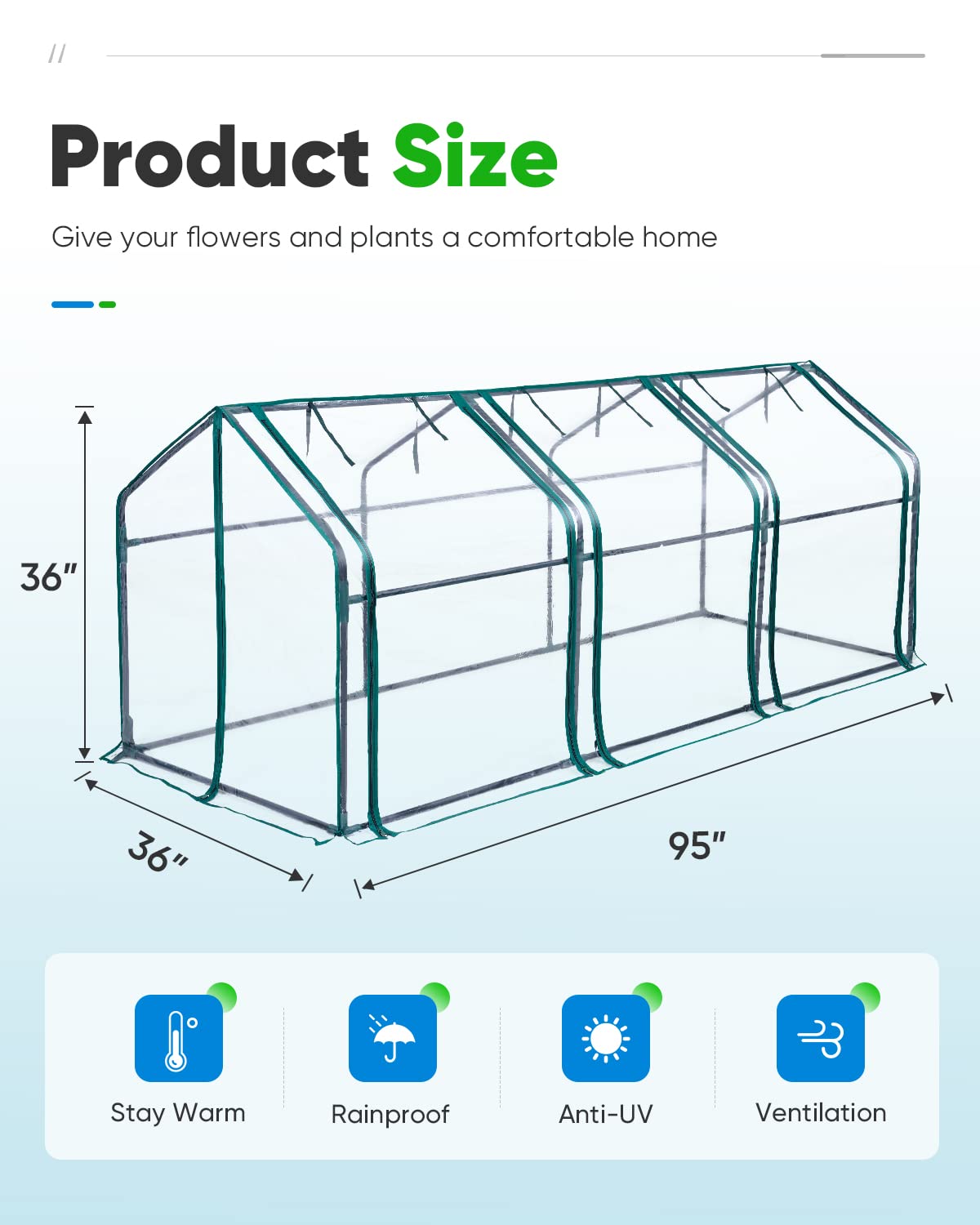 Quictent Mini Greenhouse, Portable Quick-Setup Small Tabletop Waterproof UV Protected PVC Cover Shelter for Outdoors/Indoors W/ Raised Base for Garden Plant Seed Starting, 8 Stake, 95"x36"x36", Clear