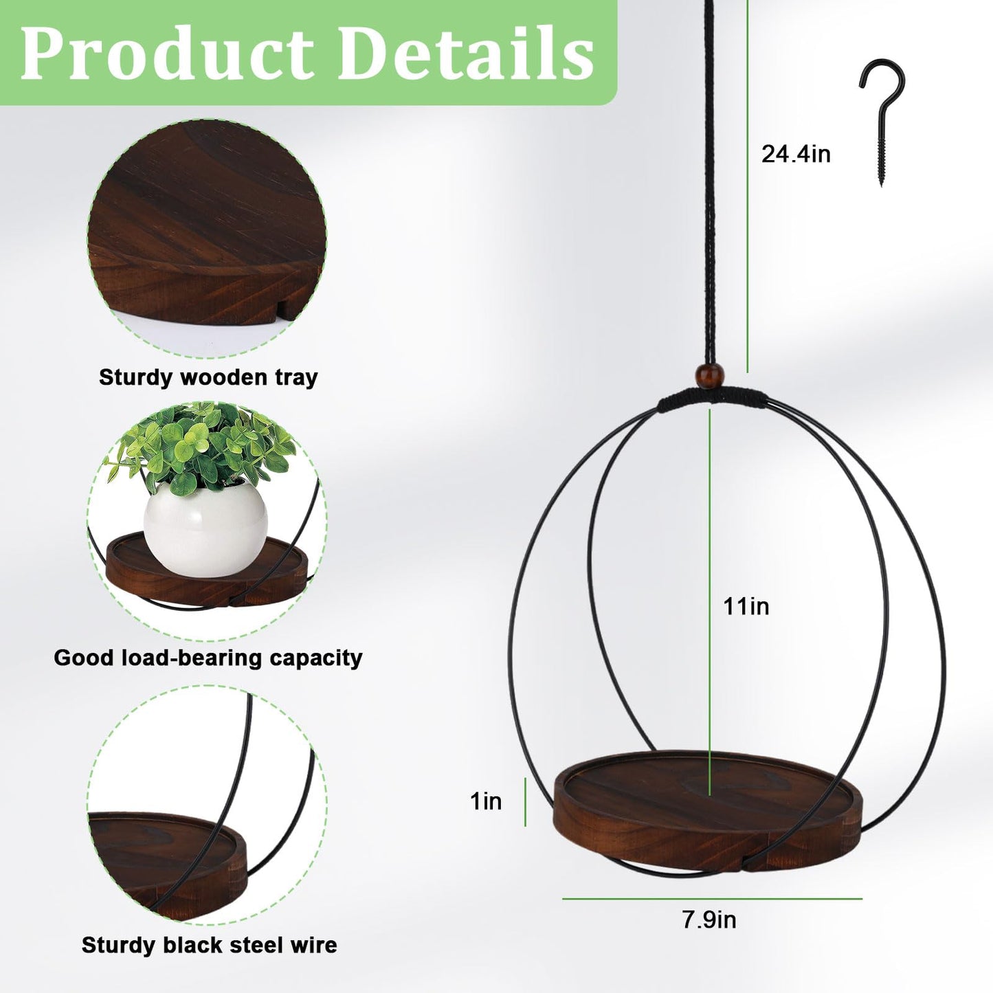 HrEtngiz Hanging Planters for Indoor Plants,Black Hanging Plant Holder,Metal Plant Hanger Indoor for Home Garden Office Decor(Pots Not Included)