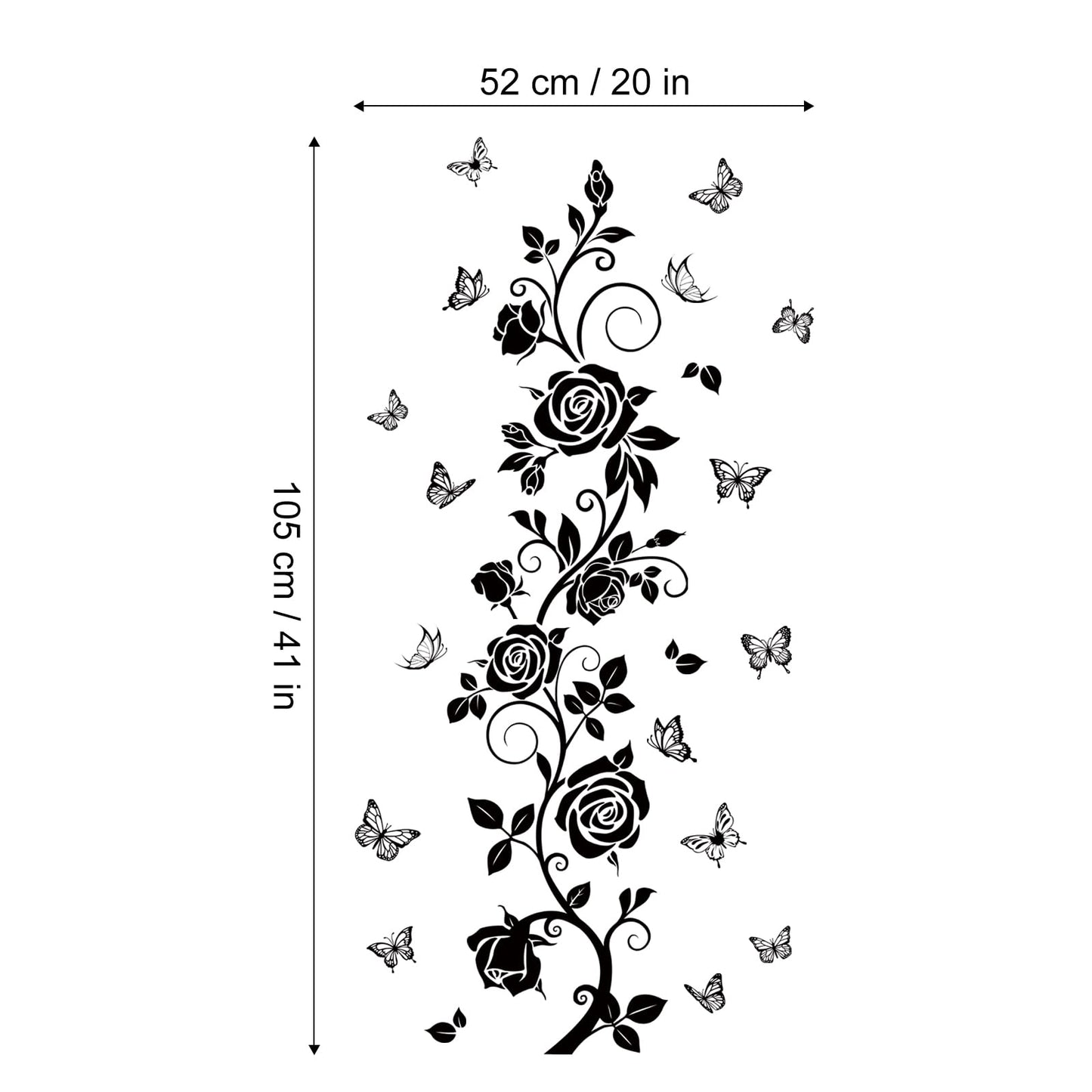 FUFUQUARE Flower Vine Decals Flying Butterfly Black Floral Wall Stickers Removable Wall Art Decor for Living Room Bedroom