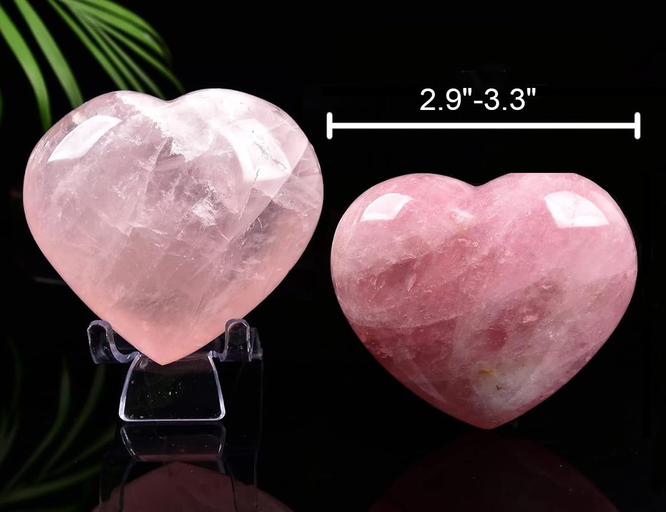 JIC Gem Heart Shaped Rose Quartz Crystal Healing Stone Large Pocket Palm Worry Stone with Display Stand Chakra Reiki Balancing 2.9"-3.3"