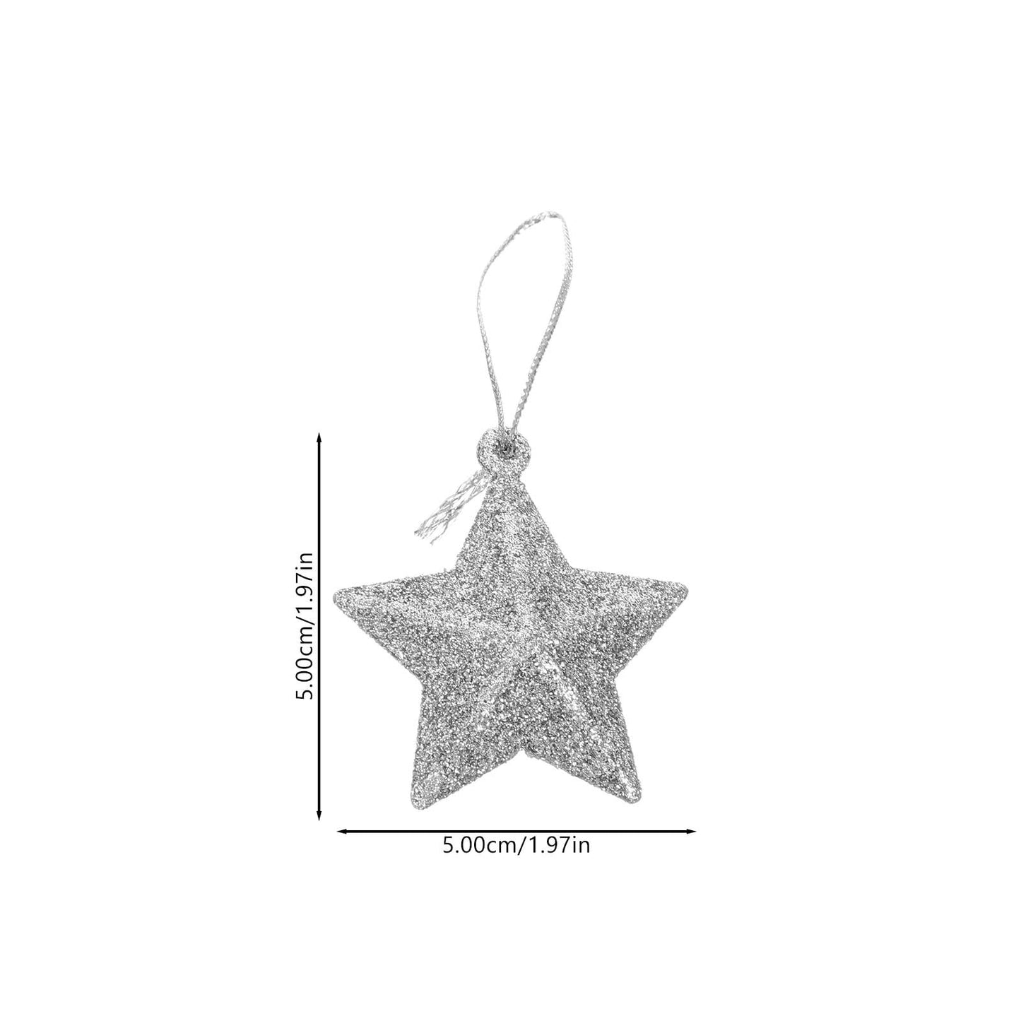 24Pcs Silver Glitter Star Ornaments Christmas Tree Mini Star Hanging Decoration Plastic Glitter Bulk Xmas Tree Pendant Embellishments for Holiday Parties Weddings Home Decoration