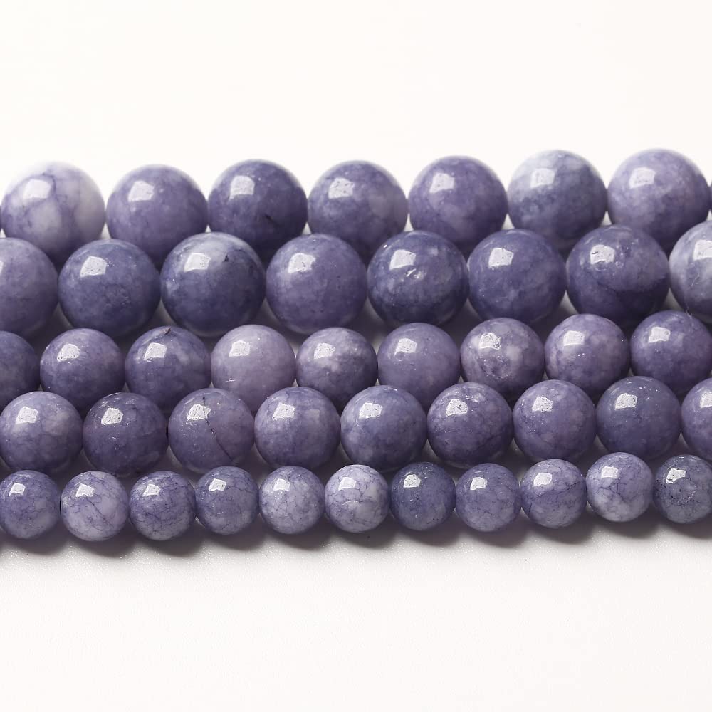 8mm 90pcs Natural Purple Angelite Stone Beads Lavender Gemstone Round Loose Beads for Jewelry Making DIY Bracelet Necklace Earrings 32" 2 Strands