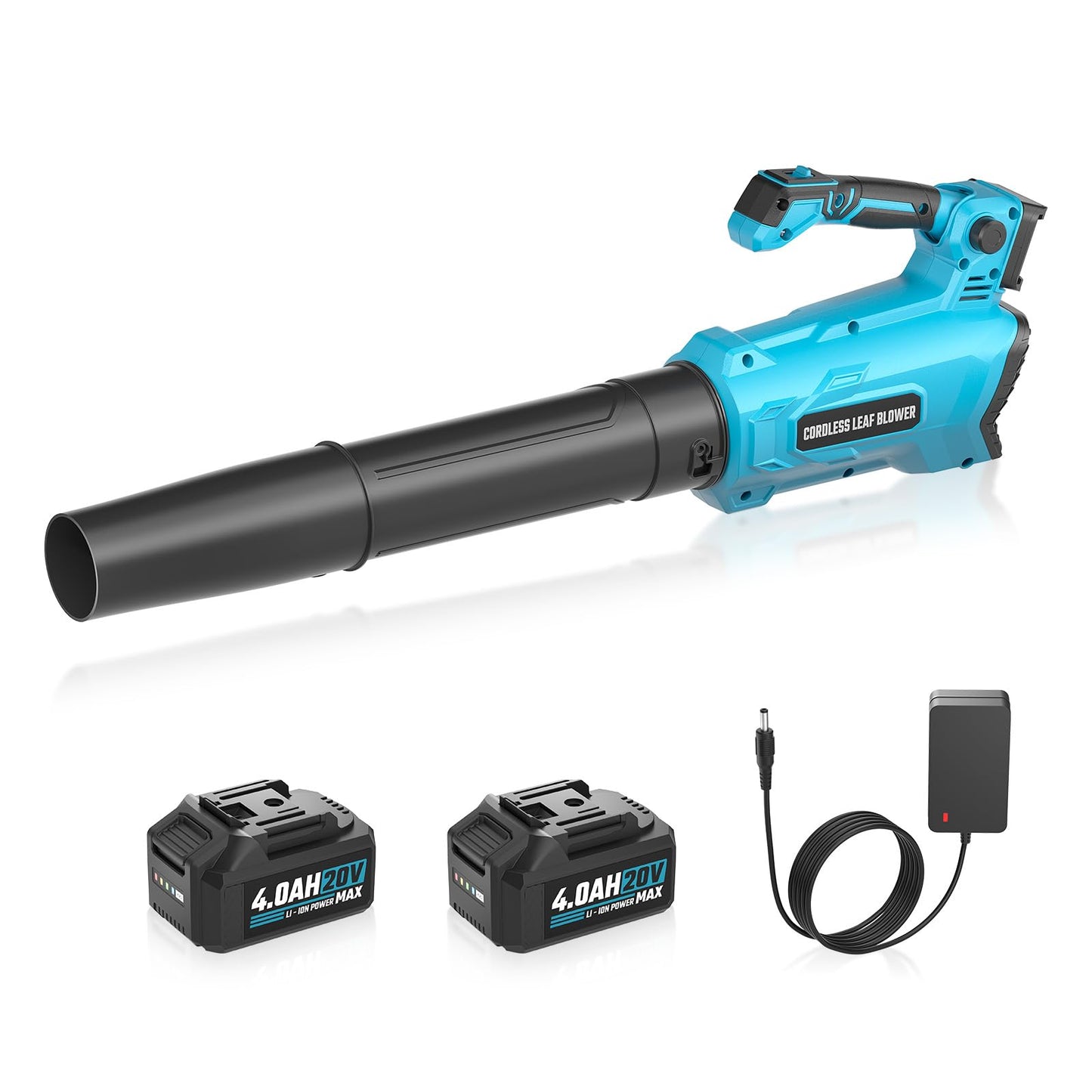 VERVEWAVE Leaf Blower Cordless, 20V Electric Blower with 2 X 4.0Ah Battery & Charger, 450-CFM 150-MPH Turbo Jet Blower with Adjustable Angle Handle, for Lawn Care, Garden, Yard