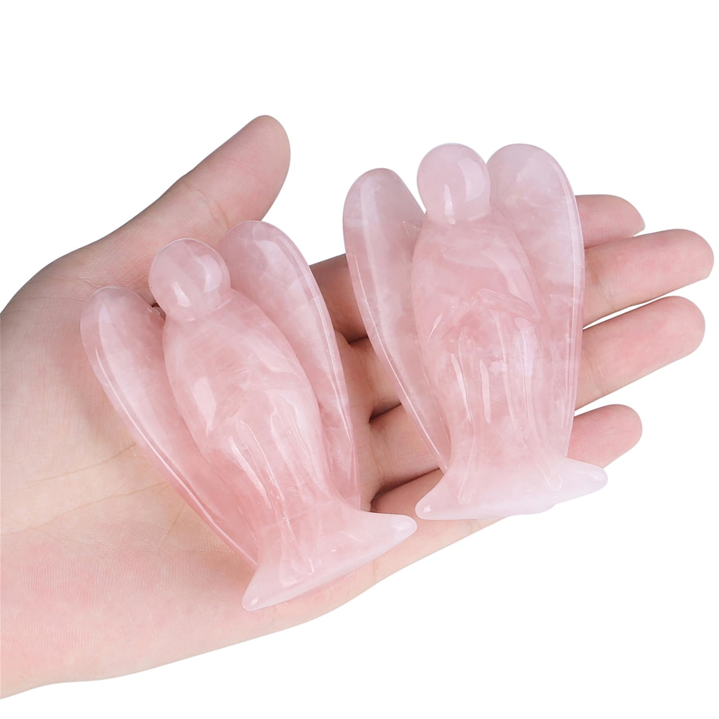 YATOJUZI 3" Rose Quartz Angel Decor Big Hand-Carved Angels Guardian Sculpture Statue Figurines Natural Crystal Stones and Healing Crystals Pink Home Room Office Desk Decoration Wisdom Gifts for Women