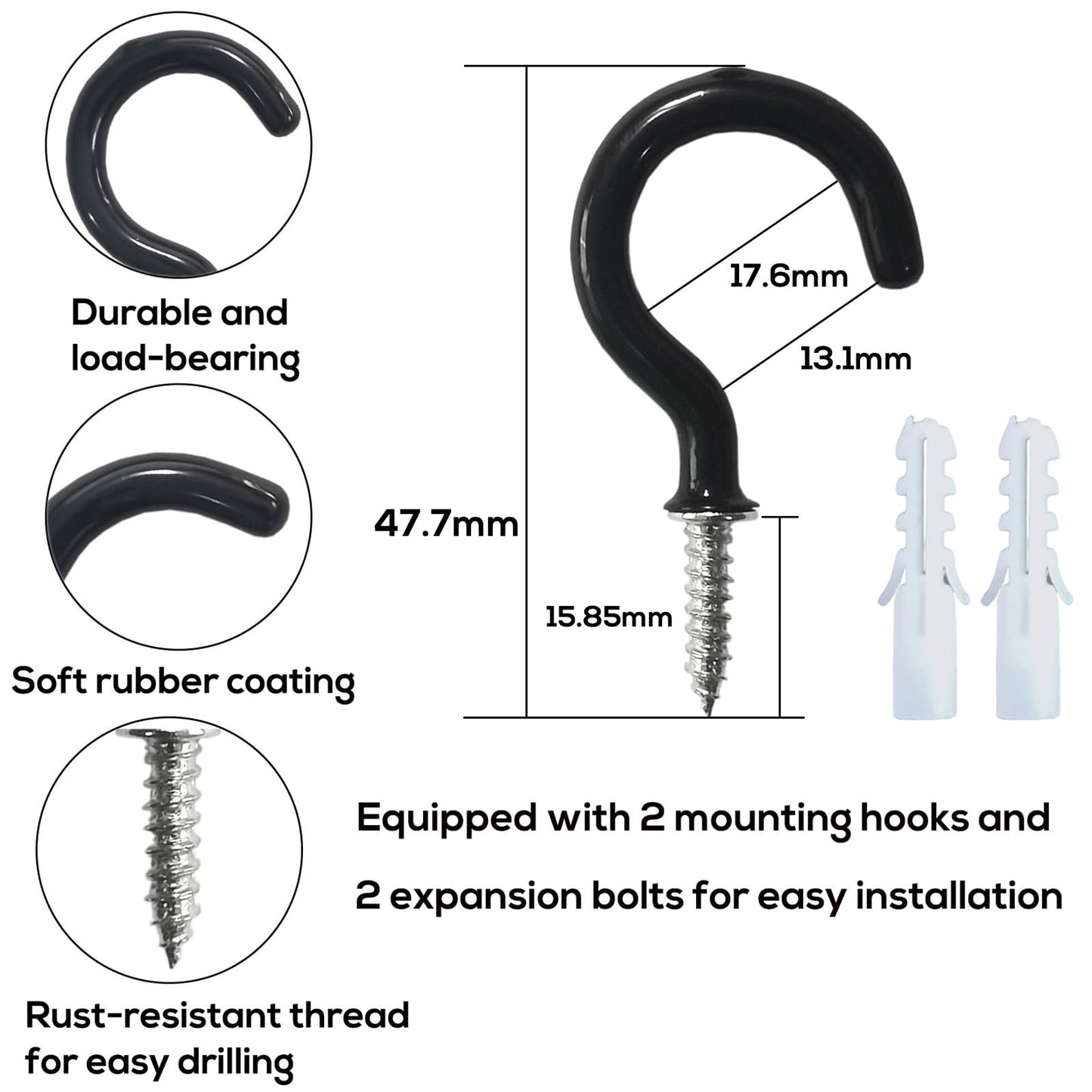 SLIFEOW Curtain Tiebacks Ropes, Decorative Handmade Tie Backs Curtain Holdbacks with 2 Metal Screw Hooks, Holders Cord for Thin or Thick Window Drapes Indoor Outdoor (Black, 2)