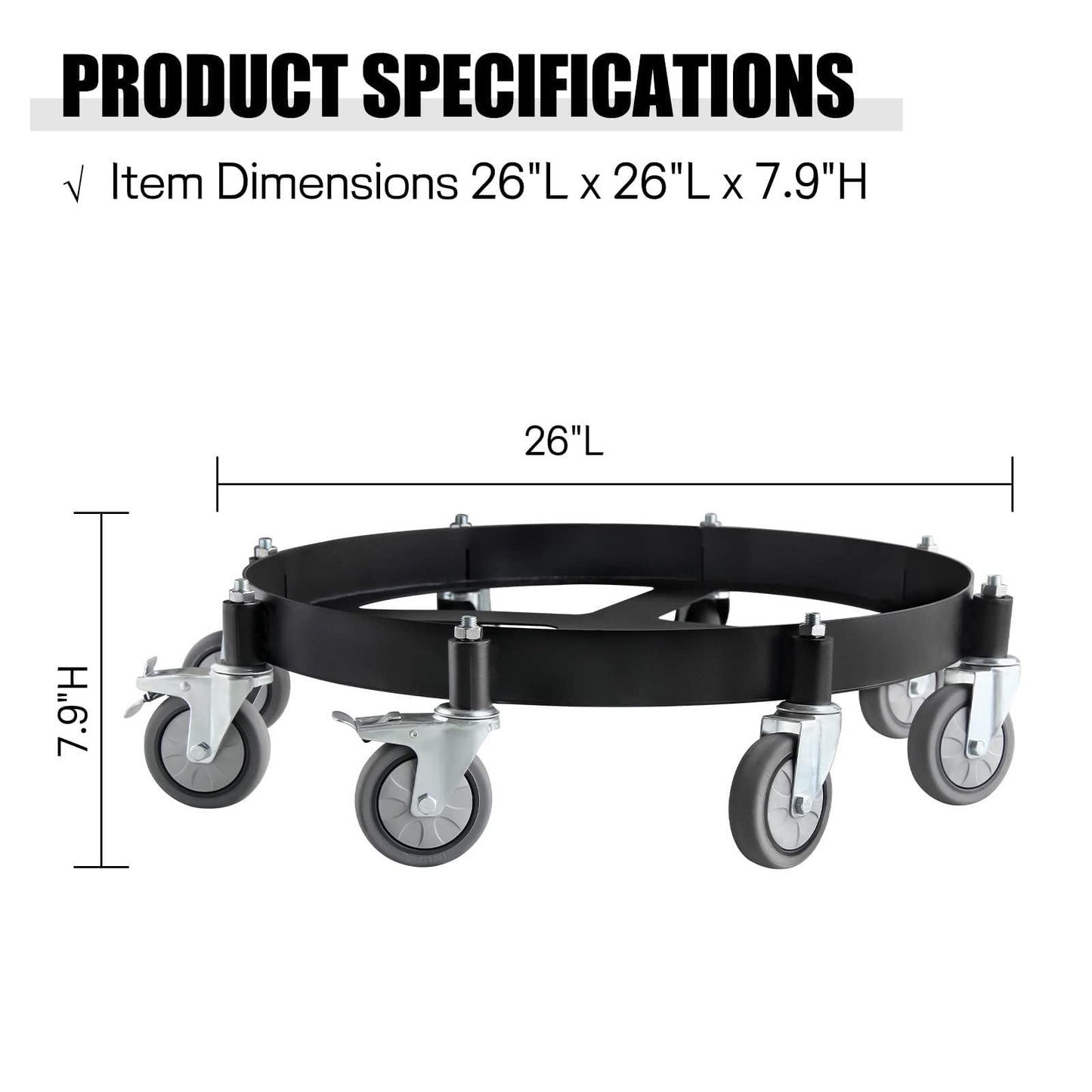 Migoda Heavy Duty Steel Drum Dolly, 55 Gallon Steel Frame with 8 Swivel Caster Wheels, 2000 Lbs Capacity Hand Truck Dollies for Workshops and Warehouses