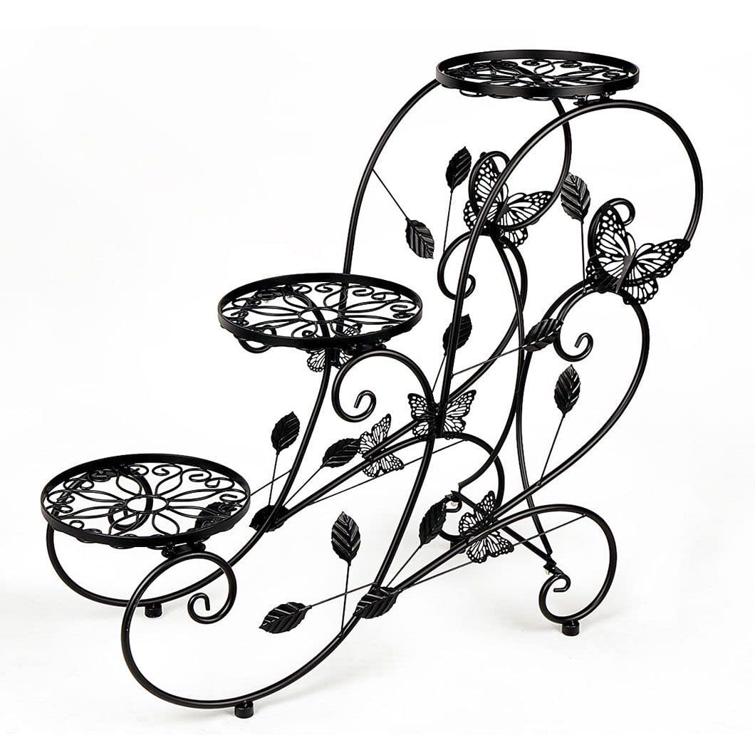 HLC Metal Plant Stand 3 Tier Flower Pot Holder Indoor Outdoor Plant Display Shelf Rack for Garden, Balcony, Patio, Corner, Living Room, Black