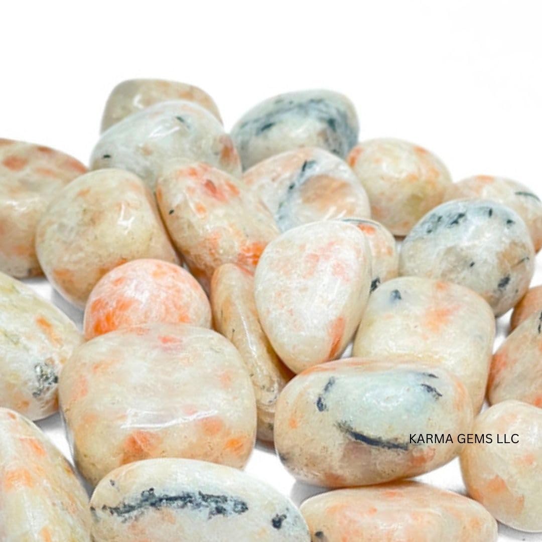 Karma Gems 1lb Sunstone Tumbled Stones - Polished Stones for Positive Energy - Crystal Kit for Fresh Mind & Restful Sleep - Healing Stone for Chakra Balancing - Ideal for Gift & Home Decor (15-25 Mm)
