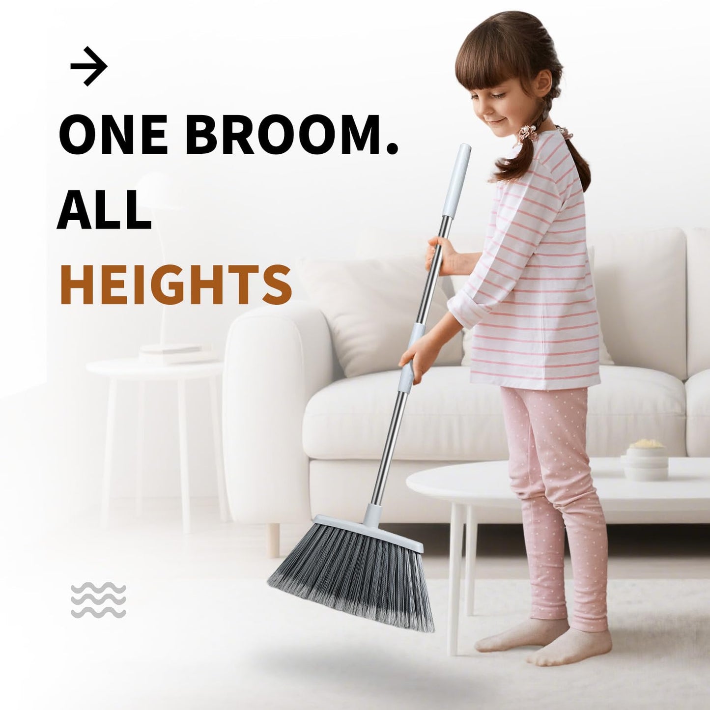 Broom, Outdoor Brooms for Sweeping Indoor, Adjustable 55" Pet Hair Removal Heavy Duty Broom for Floors Home Kitchen Garage Commercial Patio Industrial Snow (Pack of 1)
