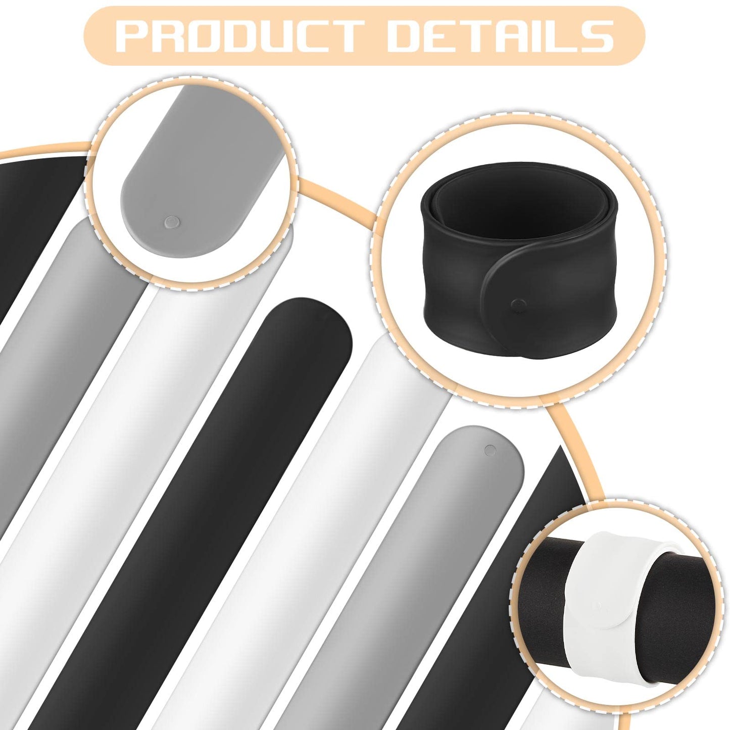 Cunhill 9 Pieces Wrapping Paper Holder Clips, Silicone Covered Metal Slap Bands Stabilizer, Paper Roll Clamps for Valentine's Day Gift Wrapping, Poster & Home Storage Organization, White Black Grey