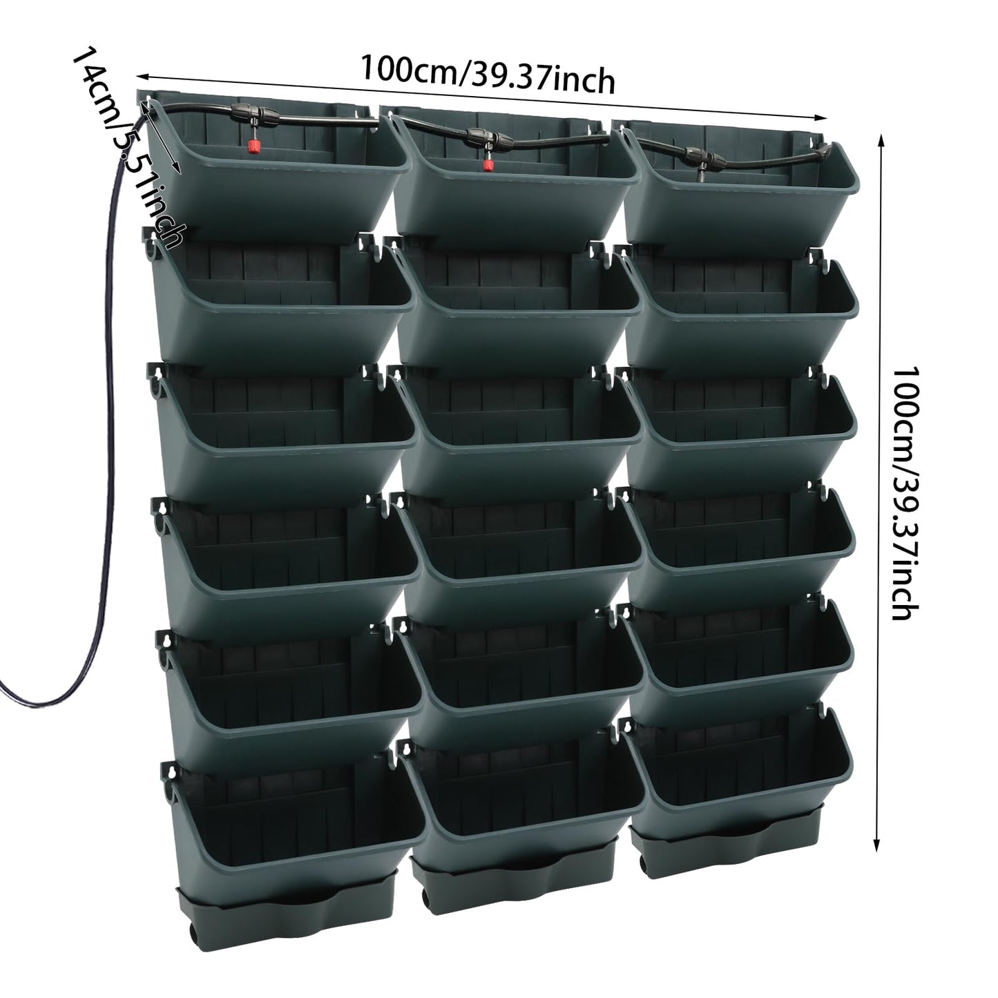 Cashewnuts 18 Pots Vertical Living Green Wall Wall-Mounted Drip Irrigation Planter Vertical Hanging Irrigation Planter Self Watering Stackable Box Kit, 39.37" L x 39.37" W x 5.51" H (Green)