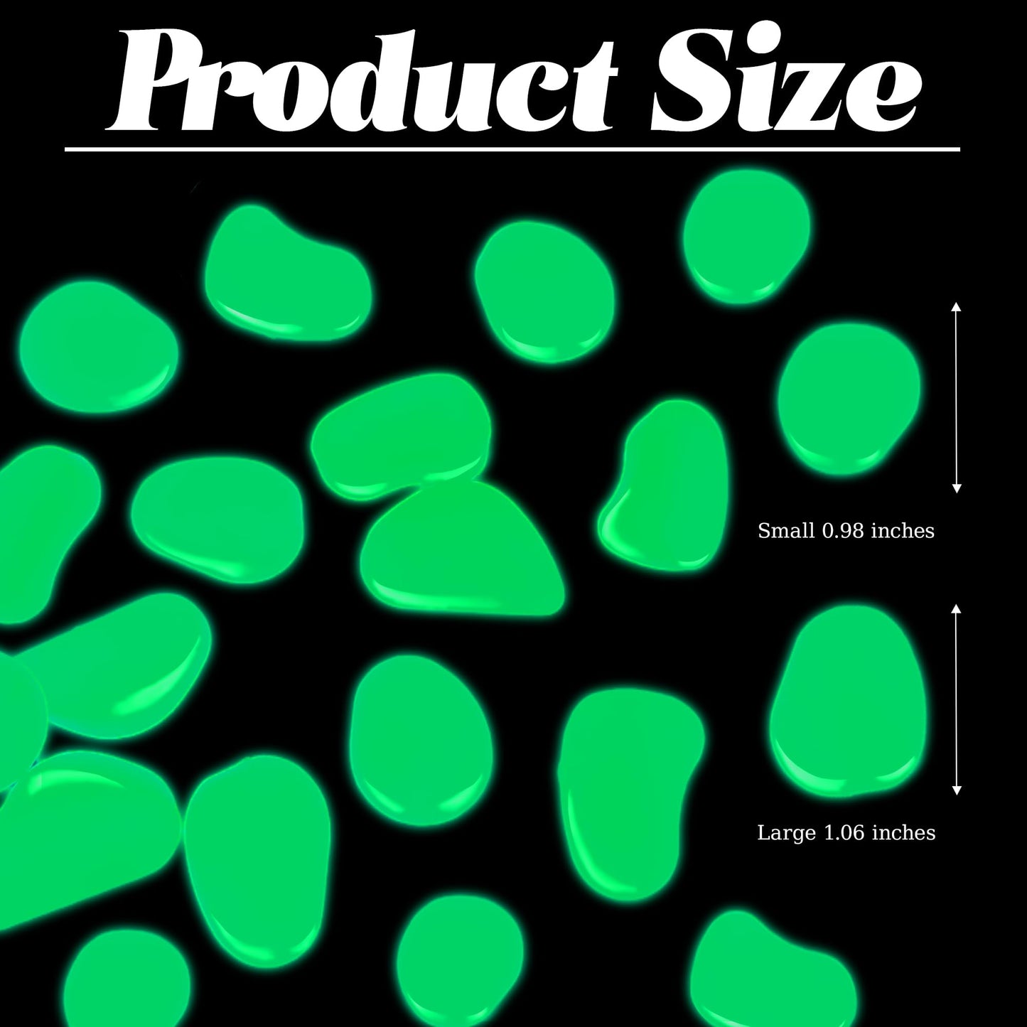 300PCS 1-1.2" Green Glow in The Dark Rocks Outdoor Decorative Stones Luminous Pebbles Glow Stones for Patio Landscaping Walkway Driveway Large Glowing Stones Garden