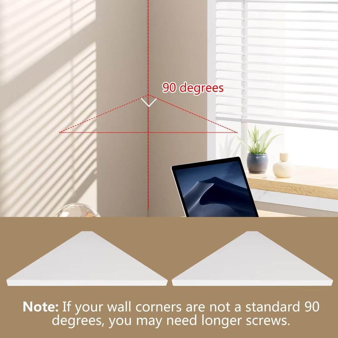 evron Corner Mounting Shelf Set of 2 – Easy to Install Floating Wall Shelves with Wood Grain Finish, Durable and Waterproof ABS Plastic for Kitchen, Bathroom, Living Room Home Décor
