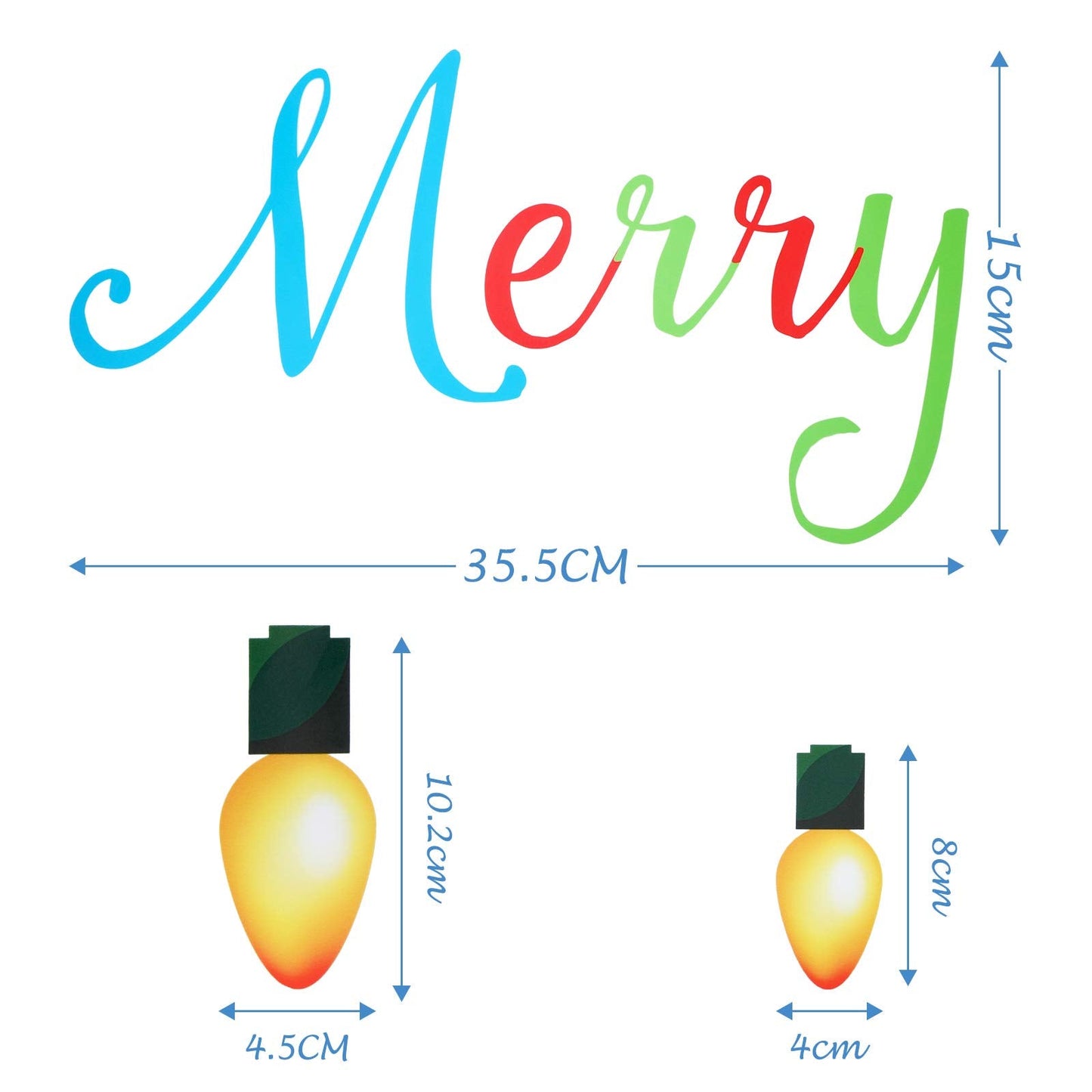 91 Pieces Christmas Wall Stickers Christmas PVC Merry Christmas Lights Bulb Wall Decals for Christmas Decoration
