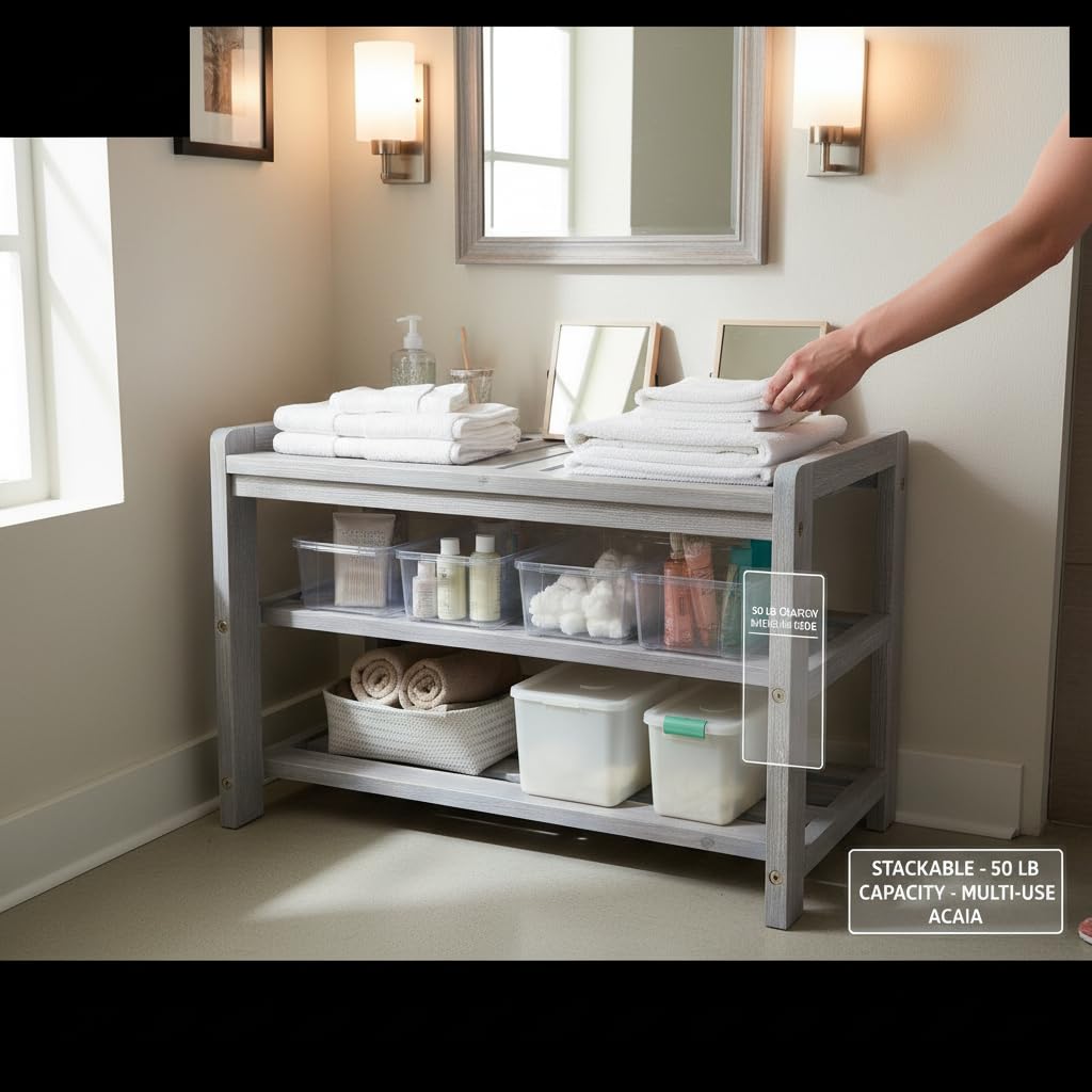 APPAFUN 27-Inch Wooden Shoe Bench for Entryway, 3-Tier Storage Organizer, Rustic Shoe Rack Bench for Narrow Spaces, Brush Grey