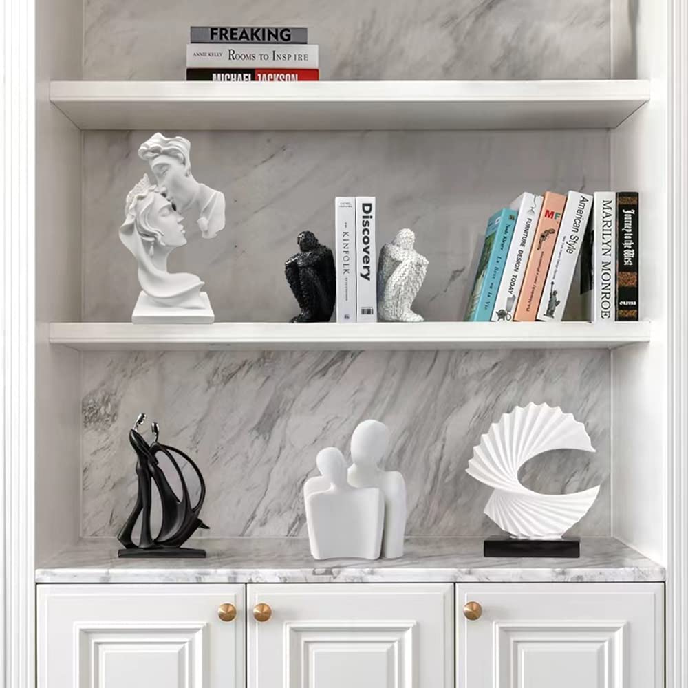 Yahu Lando Kiss Statues,Resin Statue Ornaments, Abstract Style Sculptures, Valentine's Day, Living Room Dining Desk Decorations,Bookshelf Decorative Objects,Modern Home Decor(White)