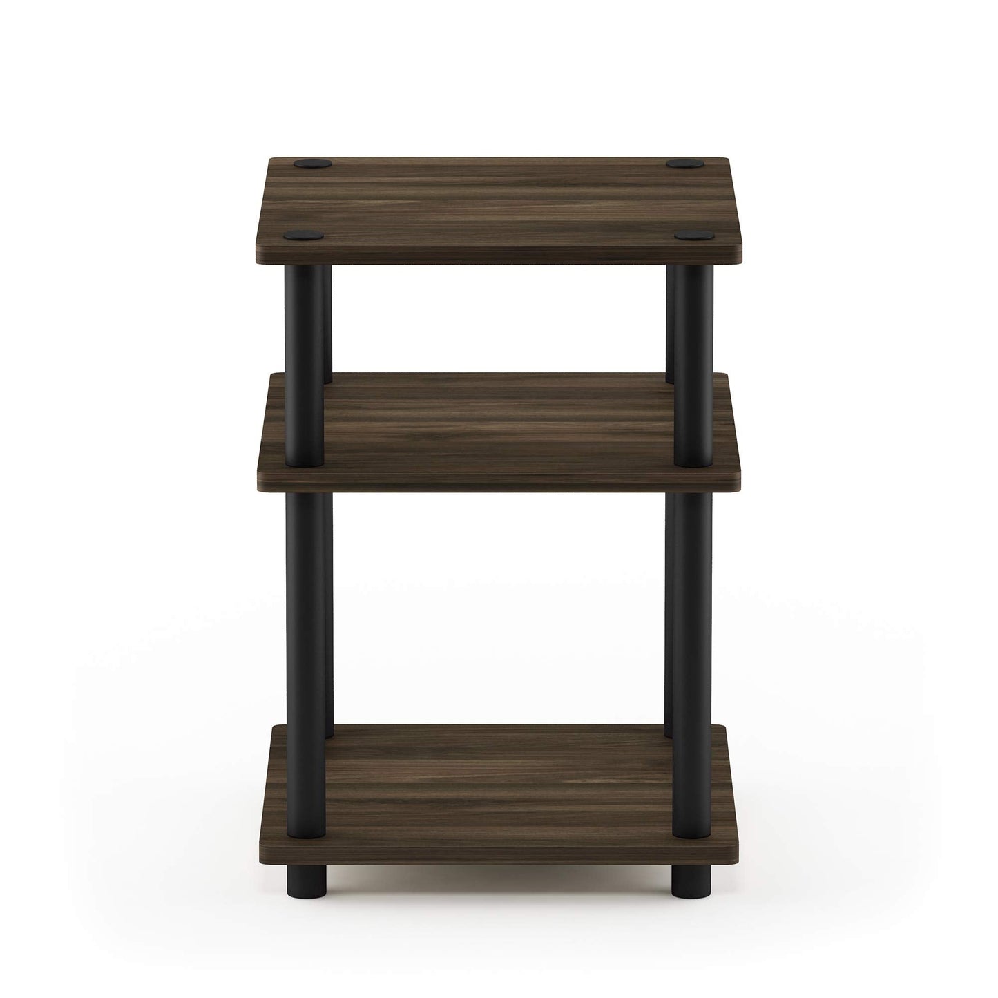 Furinno TURN-N-TUBE Side Table, 3-Tier Square Modern End Table, Open Shelves Nightstand, Night Stand, Bedside Table, Easy Assembly, for Living Room, Bedroom, Columbia Walnut
