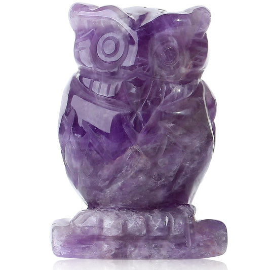 YATOJUZI 2” Owl Decors Natural Amethyst Crystals Stones Purple Cute Decor Polished Hand-Carved Sculpture Statue Figurines Gemstone Home Office Desk Decoration Reiki Energy Gifts
