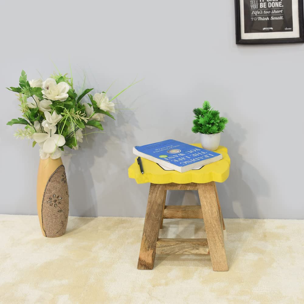 BBH Home's Handmade Yellow Novelty Shaped Mango Wood Stool 14x14x12 Inch AMBBRSST0002