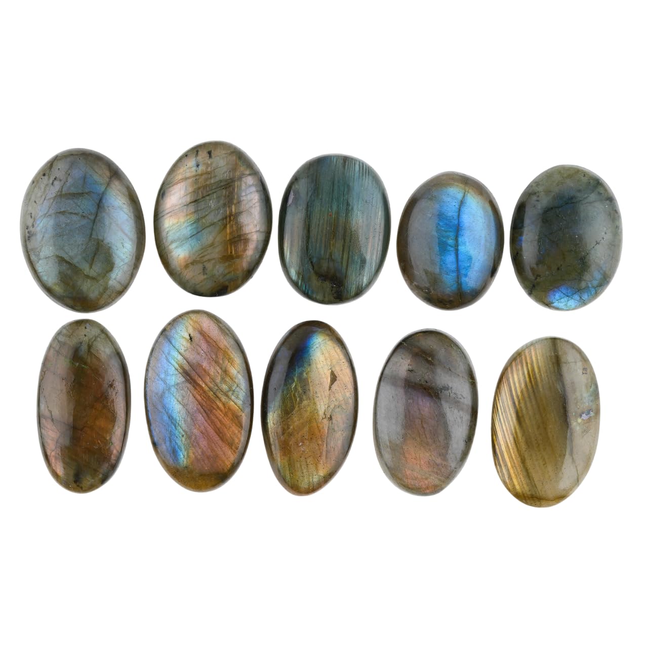 ColouredRocks (10pcs) (20-30mm+) Large Labradorite Oval-Shapes Cabochon Gemstone for Healing, Meditation & Protection, Natural Loose Crystals, Wholesale Bulk Flat Back, Jewelry Making Supply, DIY, Crafting