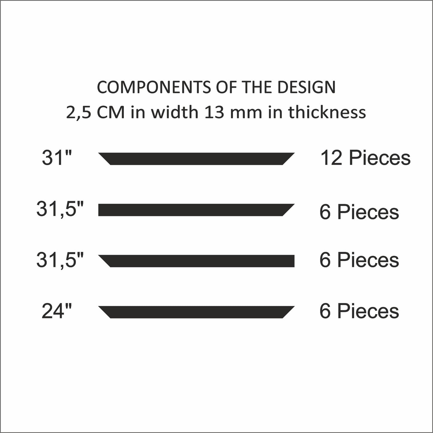Birdeco Wall Molding Kit, Pre-Cut Wainscoting Panels, Ready to Assemble Moulding Trim for Accent Interior Decor, Easy Install for Living Room, Bedroom, Corridor & Office (3 Top & 3 Bottom Frames)