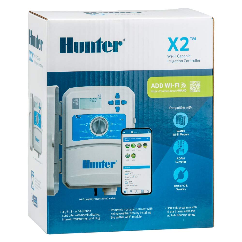 Hunter X2 14-Station Outdoor Sprinkler Controller, Wi-Fi Capable Smart Irrigation System, Hydrawise Compatible, Weather-Based Scheduling for Lawn and Garden