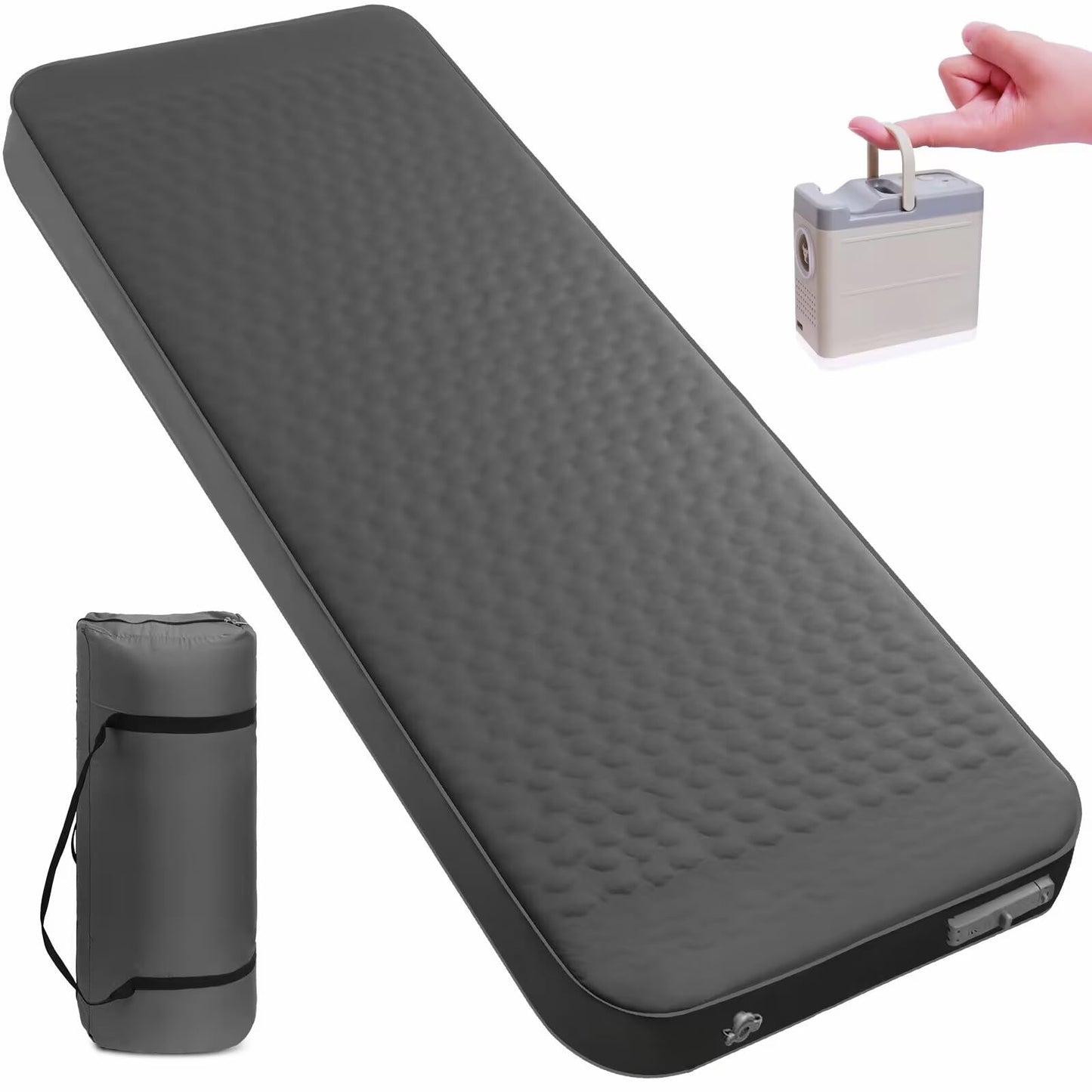 TPYOCQU Self Inflating Sleeping Pad with Electric Pump, 4" Ultra-Thick Memory Foam Camping Sleeping Mat with Pillow, 9.5 R-Value Insulated Camping Pad Mattress for Travel Car Tent (Grey-4Inches)