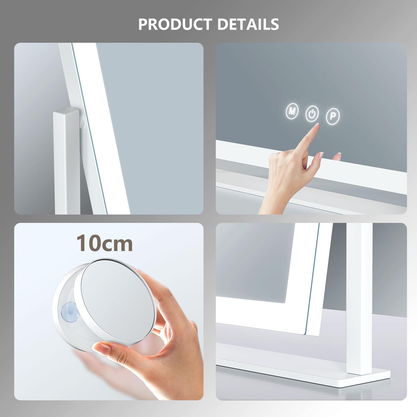 Gvnkvn Lighted Makeup Mirror, 17.3"x13" Hollywood Vanity Mirror with Led Lights, Three Color Lighting Modes, and 10X Magnification Mirror, Smart Touch Control, 360°Rotation (White, Gift Box)