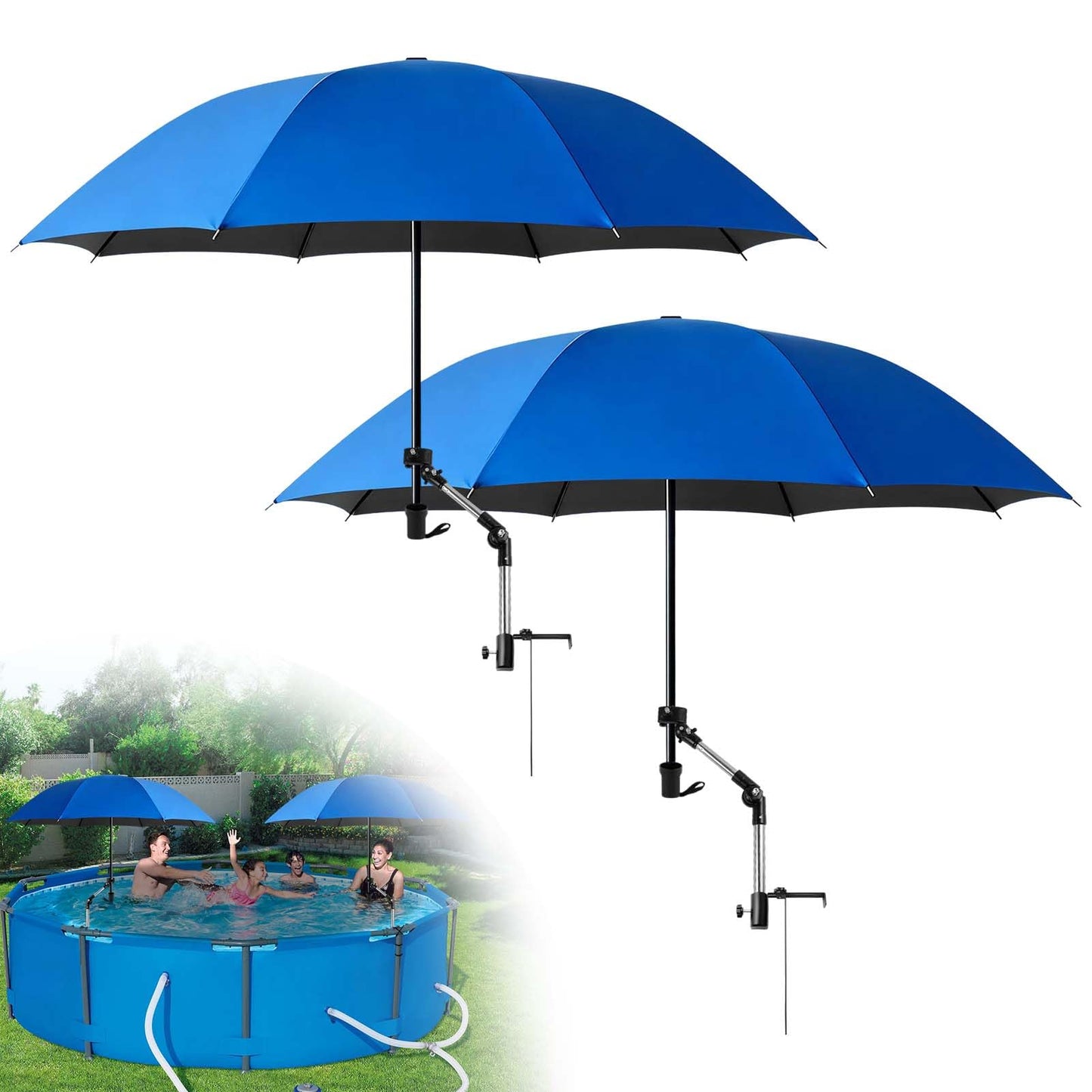 1Pack Pool Shade Umbrella, 49.2'' Large Adjustable Above Ground Pool Sunshade Canopy with Clamp 360°Swivel UPF 50+ Portable Weatherproof Patio Umbrella for Swimming Pool Outdoor Garden Beach Chairs