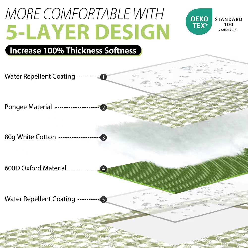 ZAZE Extra Large Picnic Outdoor Blanket, 80''x80'' Waterproof Foldable Blankets Gingham Picnic Mat for Beach, Camping Grass Lawn Park Accessories Cute Couple Gifts Ideas Wedding Registry(Green White)