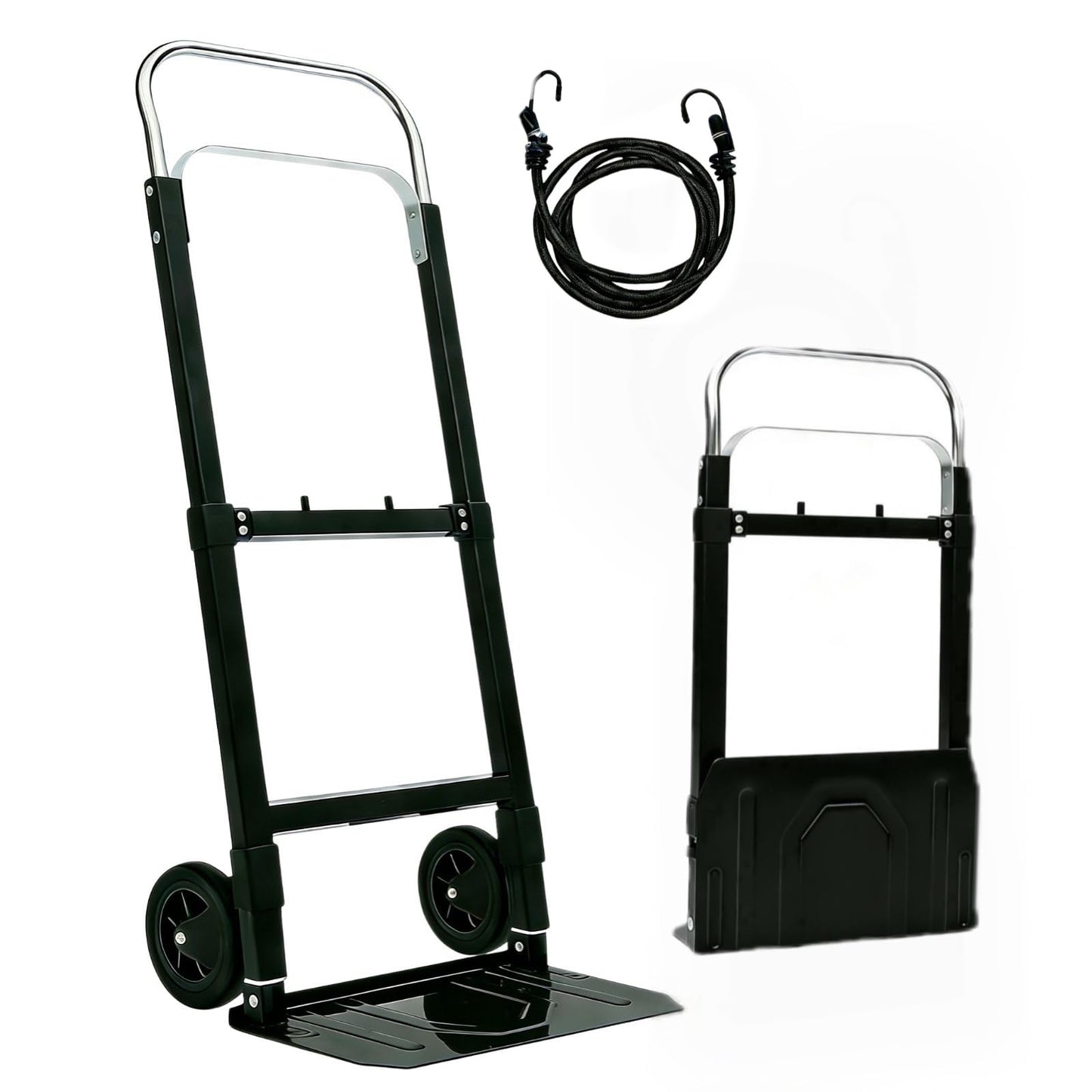 SST Folding Hand Truck with Wheels, 200 LB Capacity Portable Dolly Cart, Utility Cart with Adjustable Handle, Collapsible Dolly for Moving Travel Shopping Airport Office
