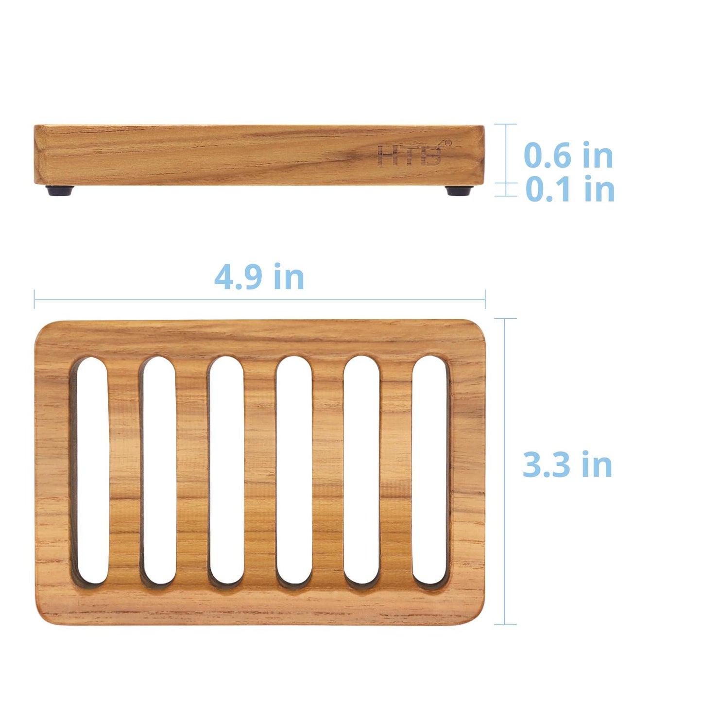 Slotted Bar Soap Holder Teak Wood by HTB, Kitchen Wooden Sponge Holder, Self Draining Soap Dish for Shower, Sink, Bathroom, Bathtub, RV