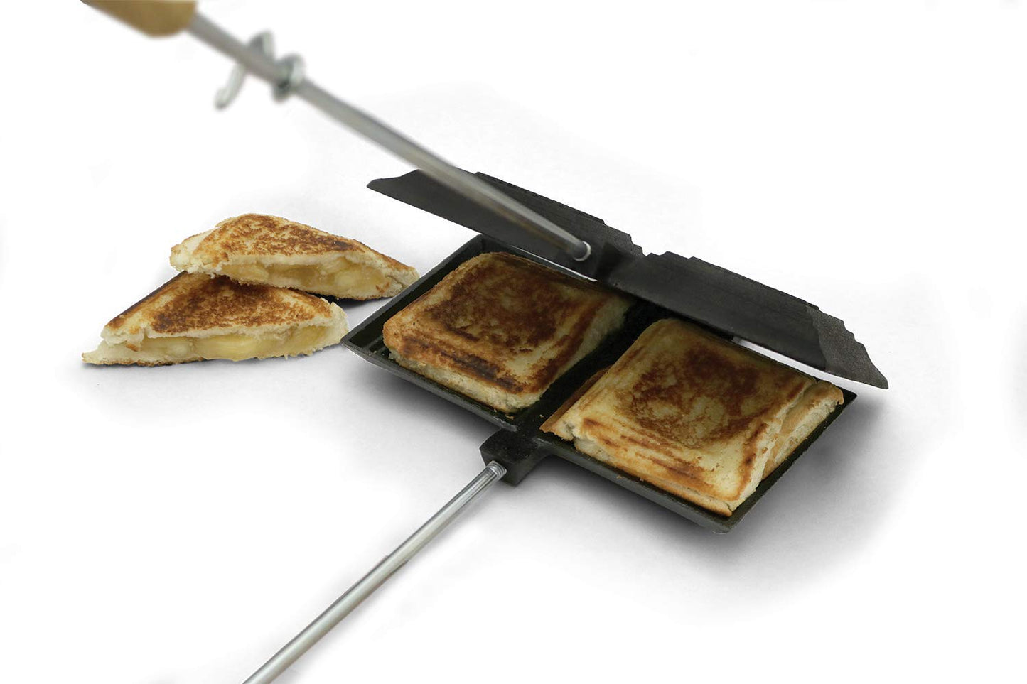 Coghlan's Cast Iron Double Camp Cooker - Pre-Seasoned Pie Iron Sandwich Maker with Removable Handles, Easy-to-Clean for Grilled Sandwiches, Toasted Pies, and Meats, For Campfire Cooking