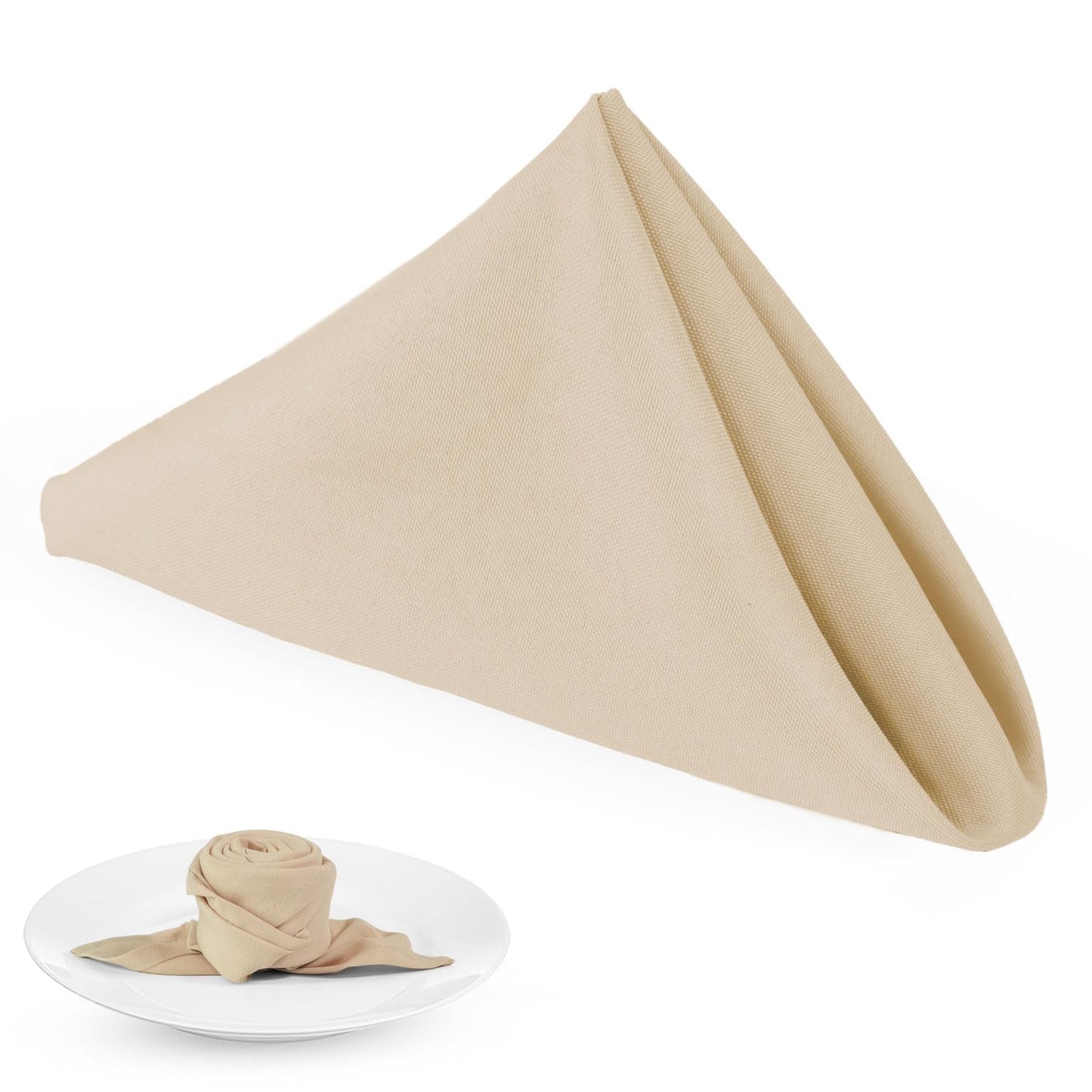 PLOYMONO Beige Heavy Duty Polyester Napkins - 17 x 17 Inch Solid Washable Cloth Dinner Napkins - Set of 8 Napkins with Hemmed Edges - Great for Weddings, Parties, Banquets Dinner & More