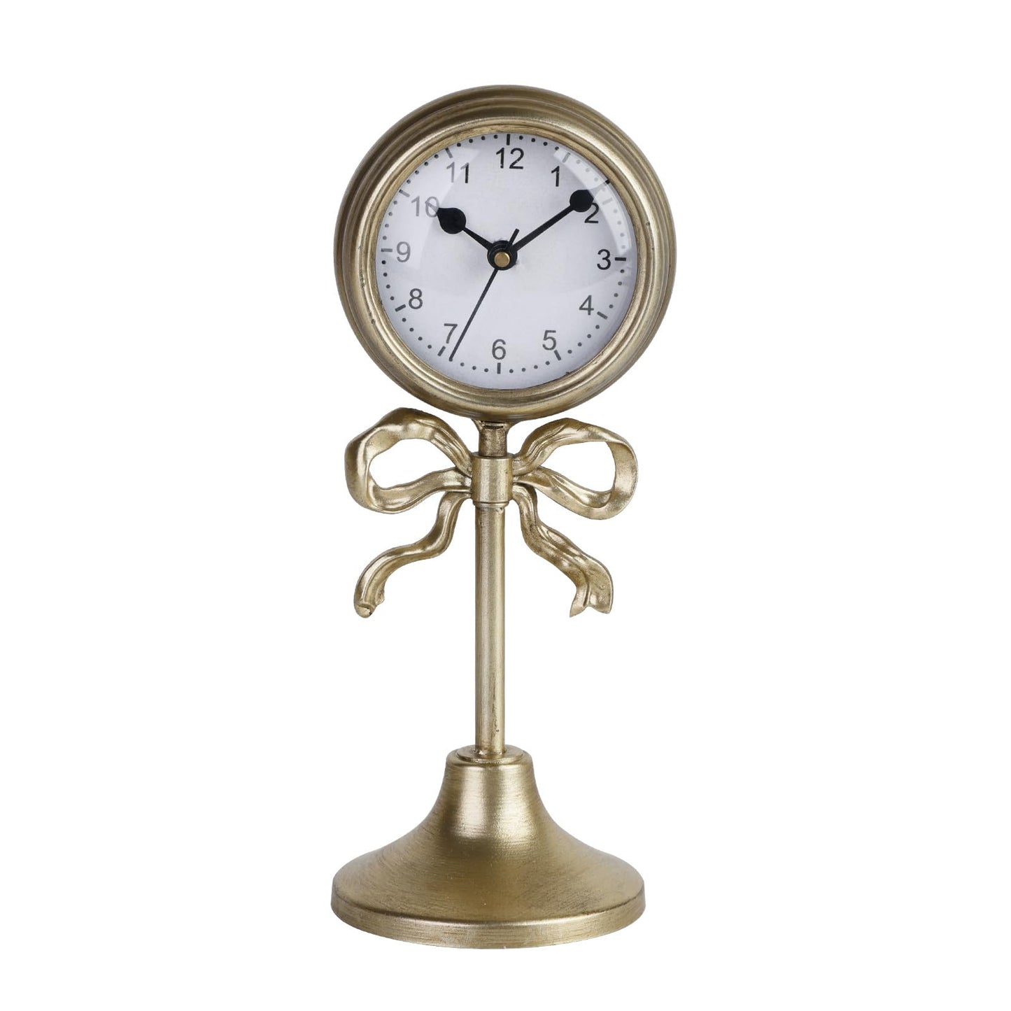 NIKKY HOME Gold Table Clock with Bow, Silent Non-Ticking Classic Elegant Battery Operated Decorative Mantel Desk Shelf Clock for Living Room Decor