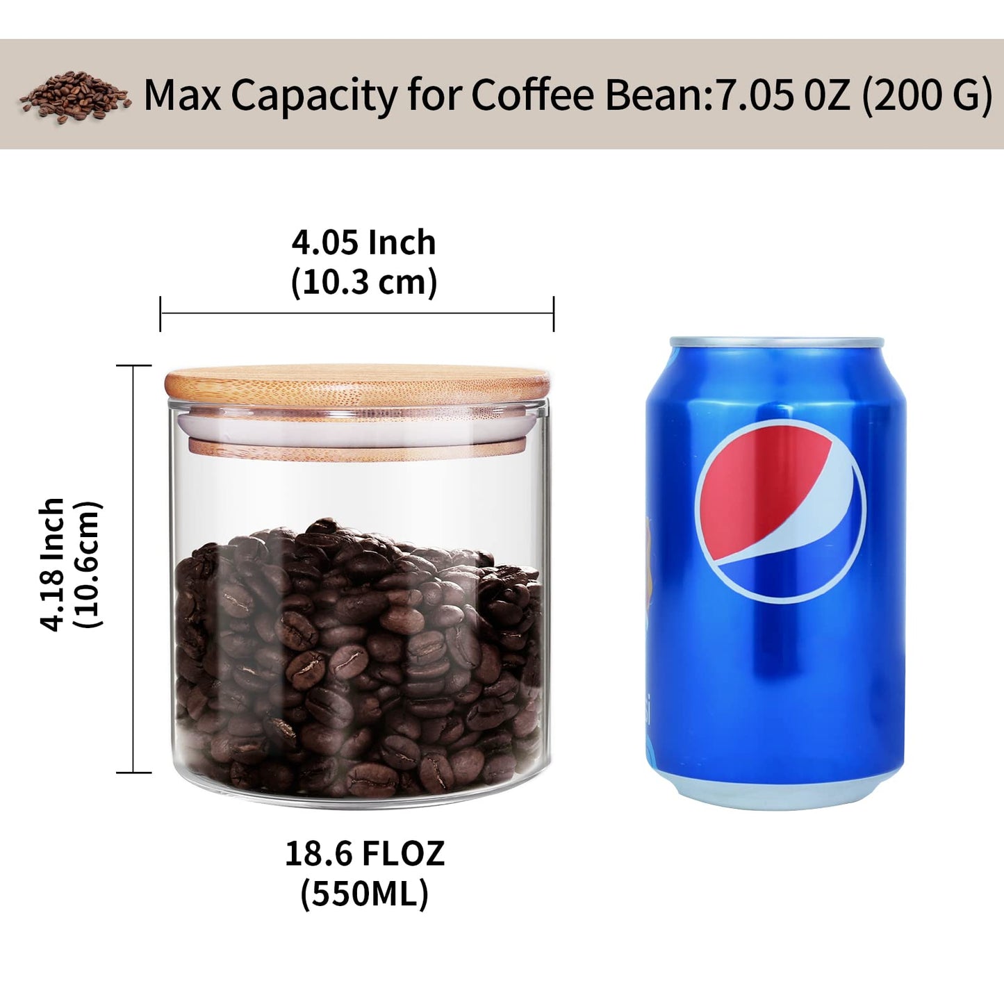 18 Oz/550 ML Glass Jar with Lid, Clear Thickened Version Glass Storage Containers with Sealed Bamboo Lid, For Coffee, Sugar, Spices, Tea, Beans, Candy, Cookie