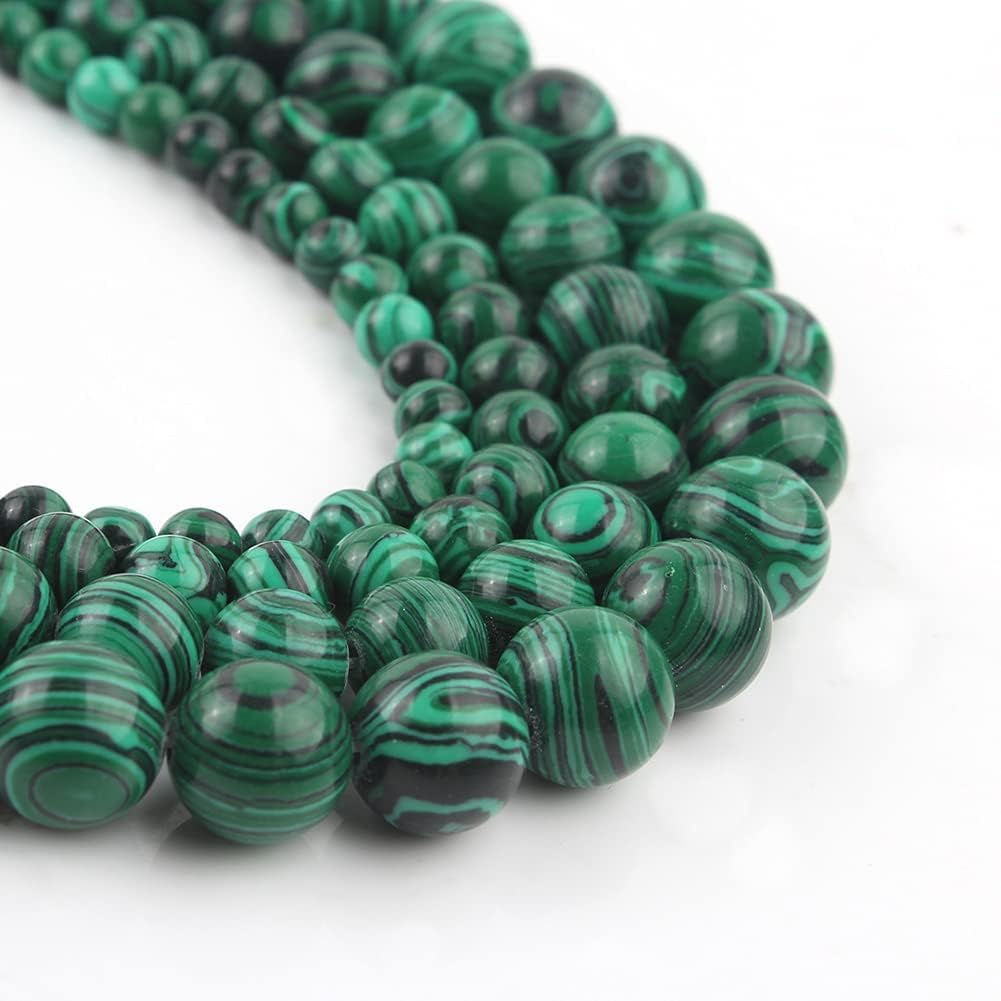 Yochus 45pcs Glossy Malachite Beads，8mm Healing Power Natural Stone Round Loose Gemstone Beads for Jewelry Making Earring Necklace DIY Crafts