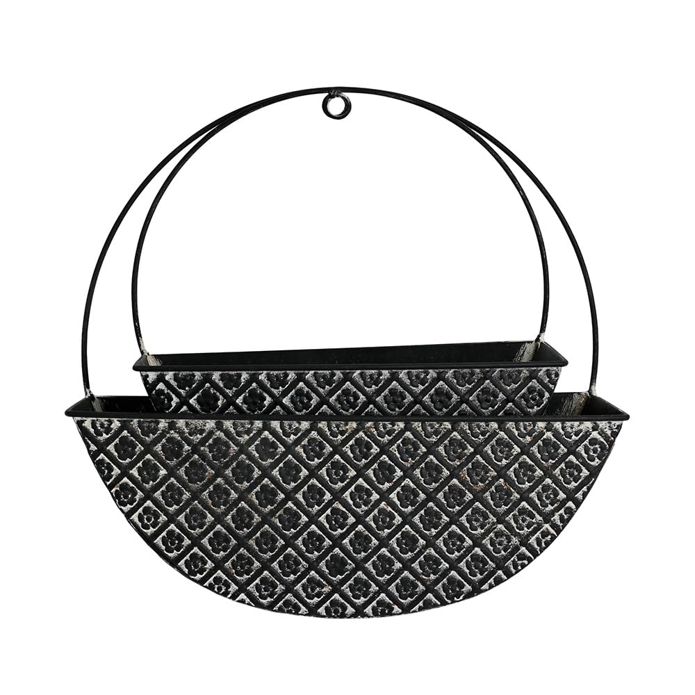 Chadechimo 2-Piece Black Metal Planter Wall Hanging Baskets Decor Half-Moon Wall Mount Planter Set for Shabby Chic Farmhouse Outdoor Indoor Wall Decor