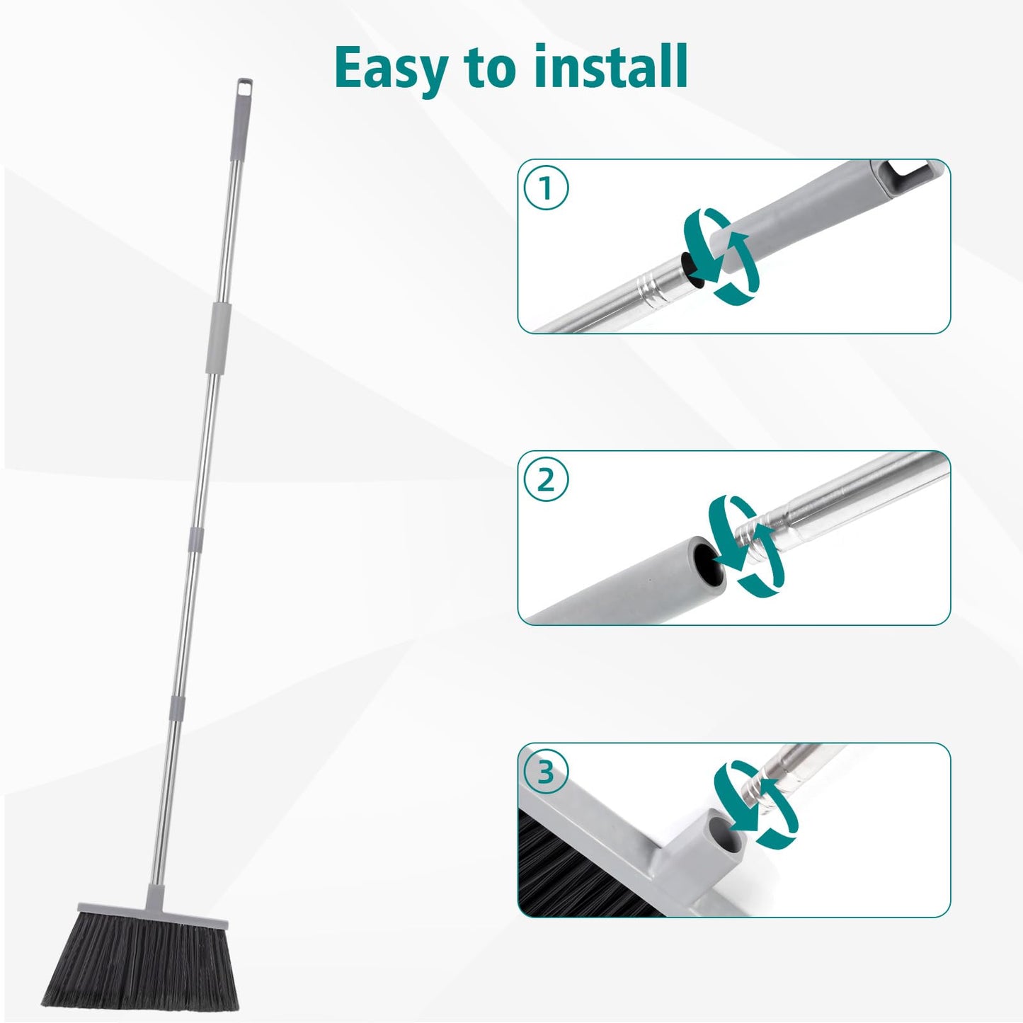 PBHEPJ Broom, 4 Pack Outdoor Broom for Floor Cleaning, 58" Long Stainless Steel Handle, Hard Bristle Angle Broom for Sweeping Indoor, Commercial, Industrial, Garage, Kitchen