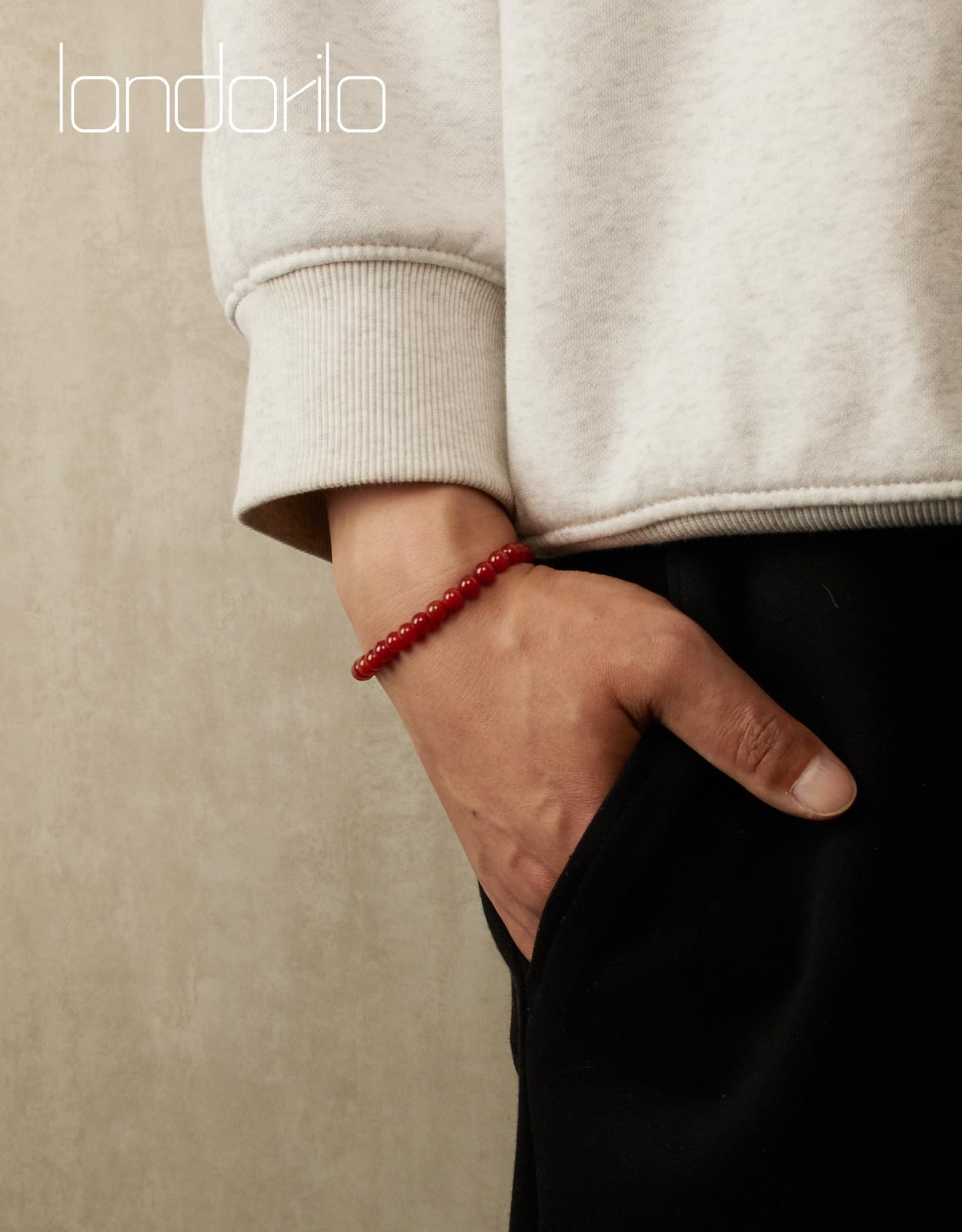 Landorilo Beaded Bracelet for Men Women, 6mm Natural Stone Carnelian Healing Crystal Stretch Bracelets, Ideal Christmas Birthday Jewelry Gifts with Energy Card，Replacement Beads Included