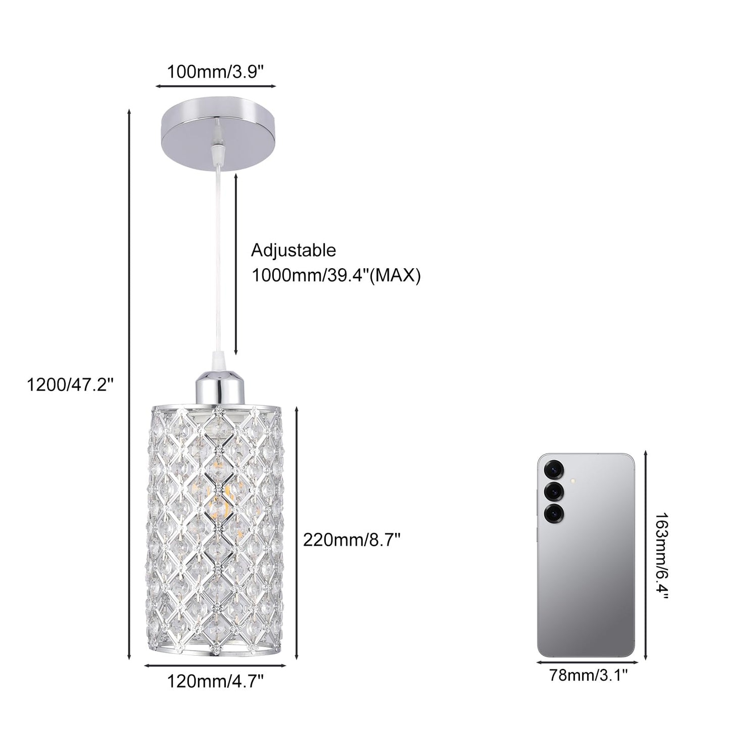 diisunbihuo Modern Crystal Pendant Lighting Hanging Pendant Lighting Fixture Adjustable Ceiling Light for Kitchen Dining Room Bedroom Kitchen Island (Silver)
