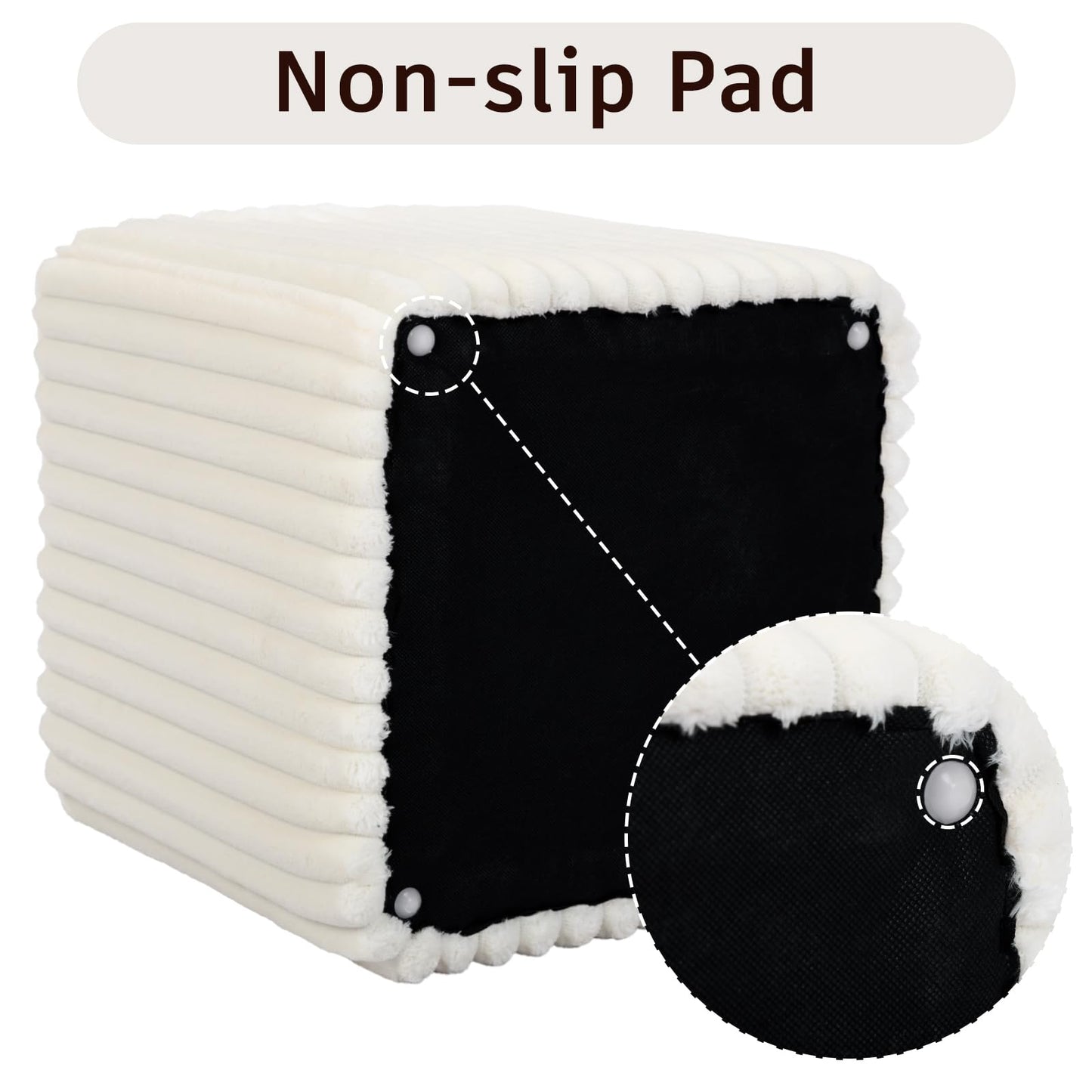 YDcosyfy Modern Square Ottoman, Vertical Channel Tufted Foot Stool Ottoman, Velvet Upholstered Vanity Stool for Makeup, Bedroom, Living Room, White