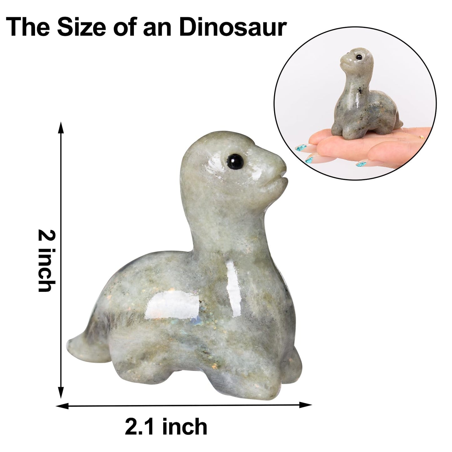 Hguxmcu Hand Carved Labradorite Dinosaur Figurine 2 Inch Healing Crystal Statue Realistic Gemstone Animal Sculpture Reiki Energy Decor Lucky Gift for Meditation Collectors