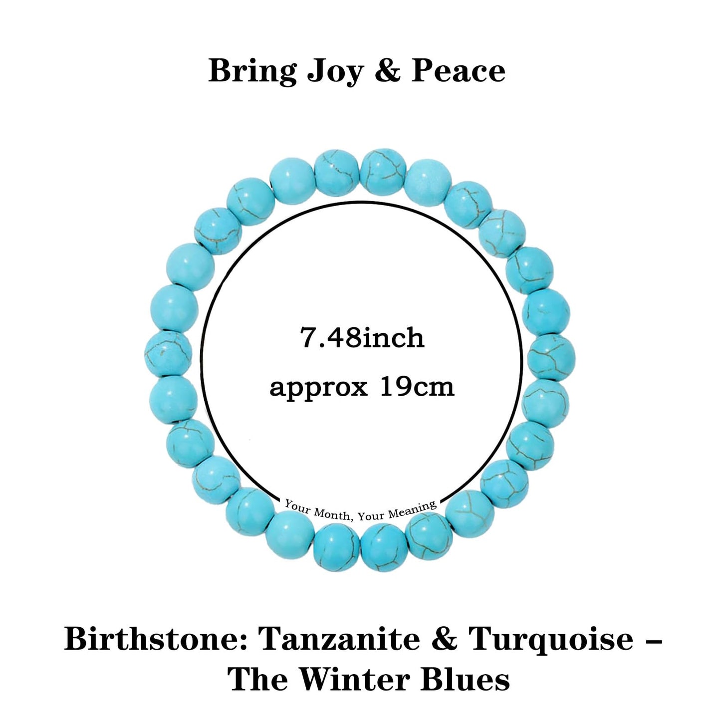 Naupyal December Birthstone Bracelet for Women Men,Turquoise Natural Stone Beaded Bracelets,Healing Crystal Gemstones Stretch Bracelet Stress Relief Month Bracelet Birthday Jewelry Gifts