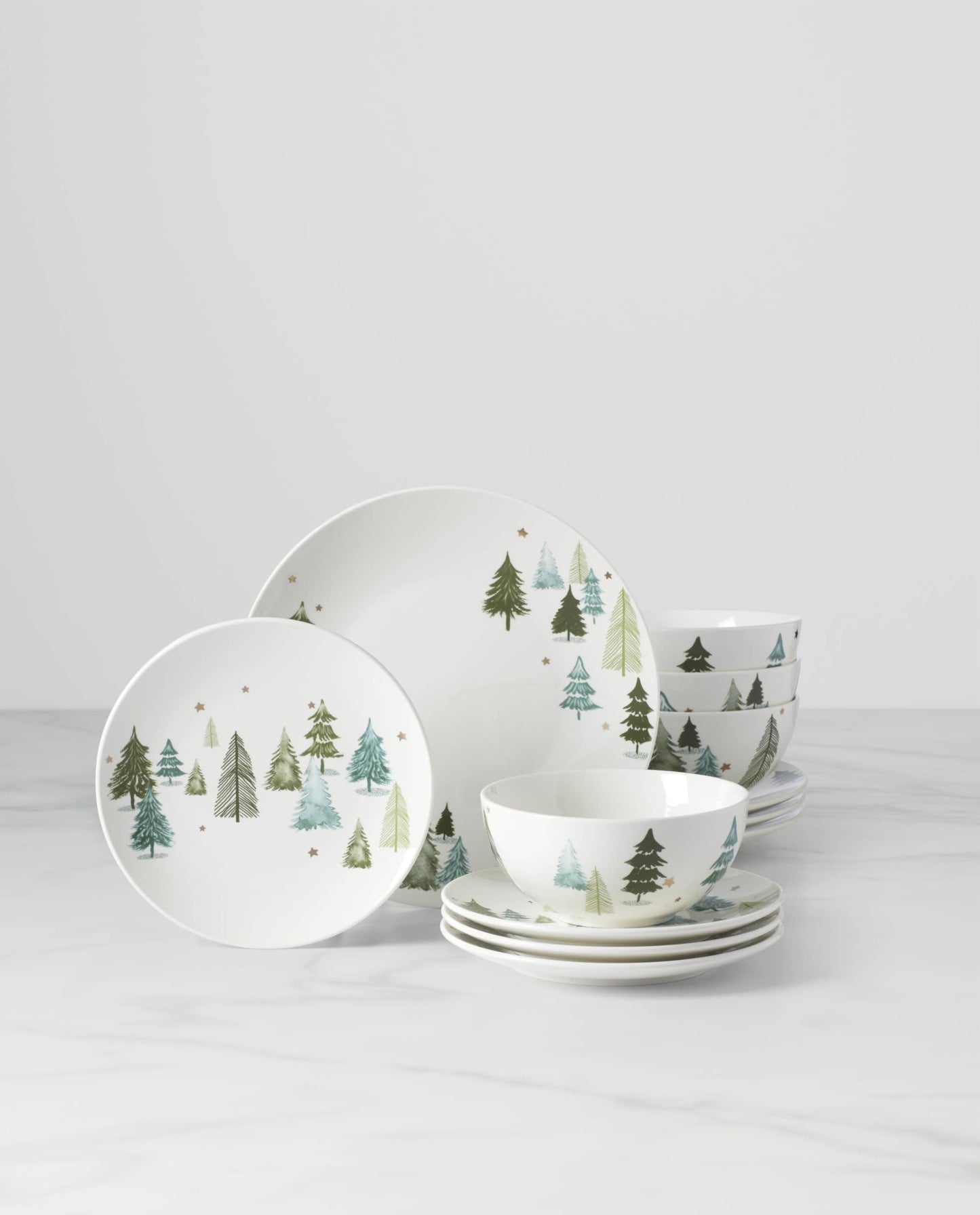 Lenox Dinnerware, Balsam Lane 12-Piece Dinnerware Set, Service For 4, Porcelain, Dishwasher & Microwave Safe, Plates & Bowls Sets, Christmas, Holiday Hosting, Home and Kitchen (White/Green, 12 Piece)