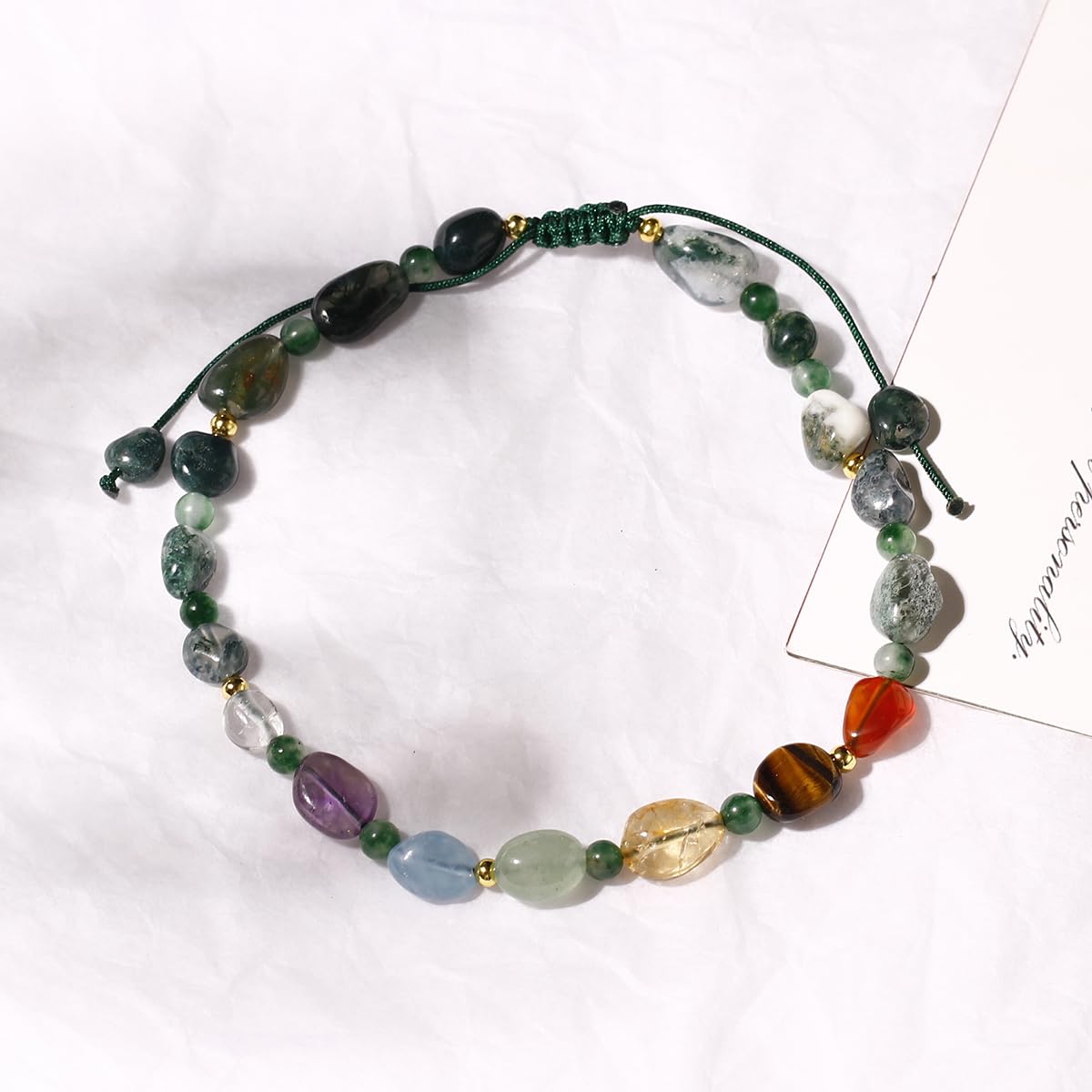 Jewever 7 Chakra Crystals and Stones Anklet Irregular Tumbled Gems Beaded Ankle Bracelets for Women Spiritual Energy Meditation Yoga Healing Jewelry Mom's Gifts (Moss Agate)
