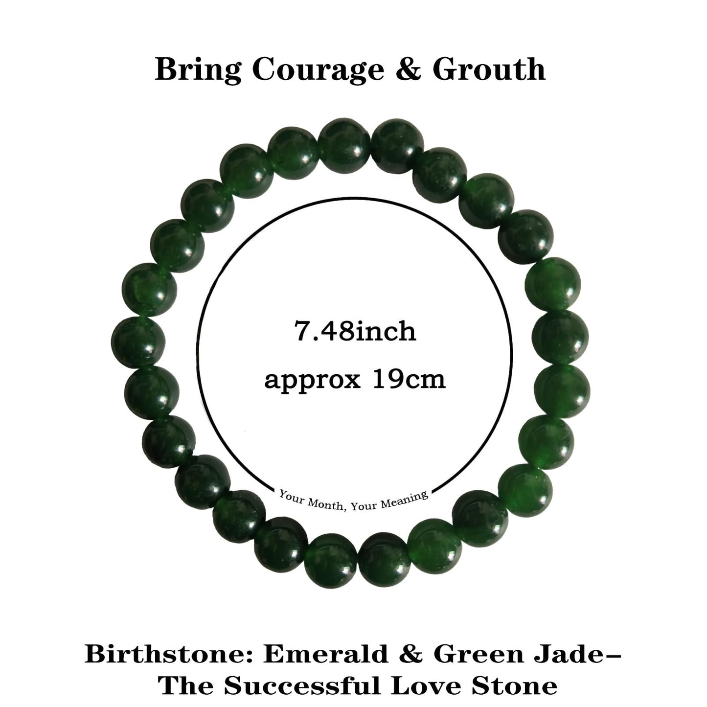 Naupyal May Birthstone Bracelet for Women Men,Green Jade Natural Stone Beaded Bracelets,Healing Crystal Gemstones Stretch Bracelet Stress Relief Month Bracelet Birthday Jewelry Gifts